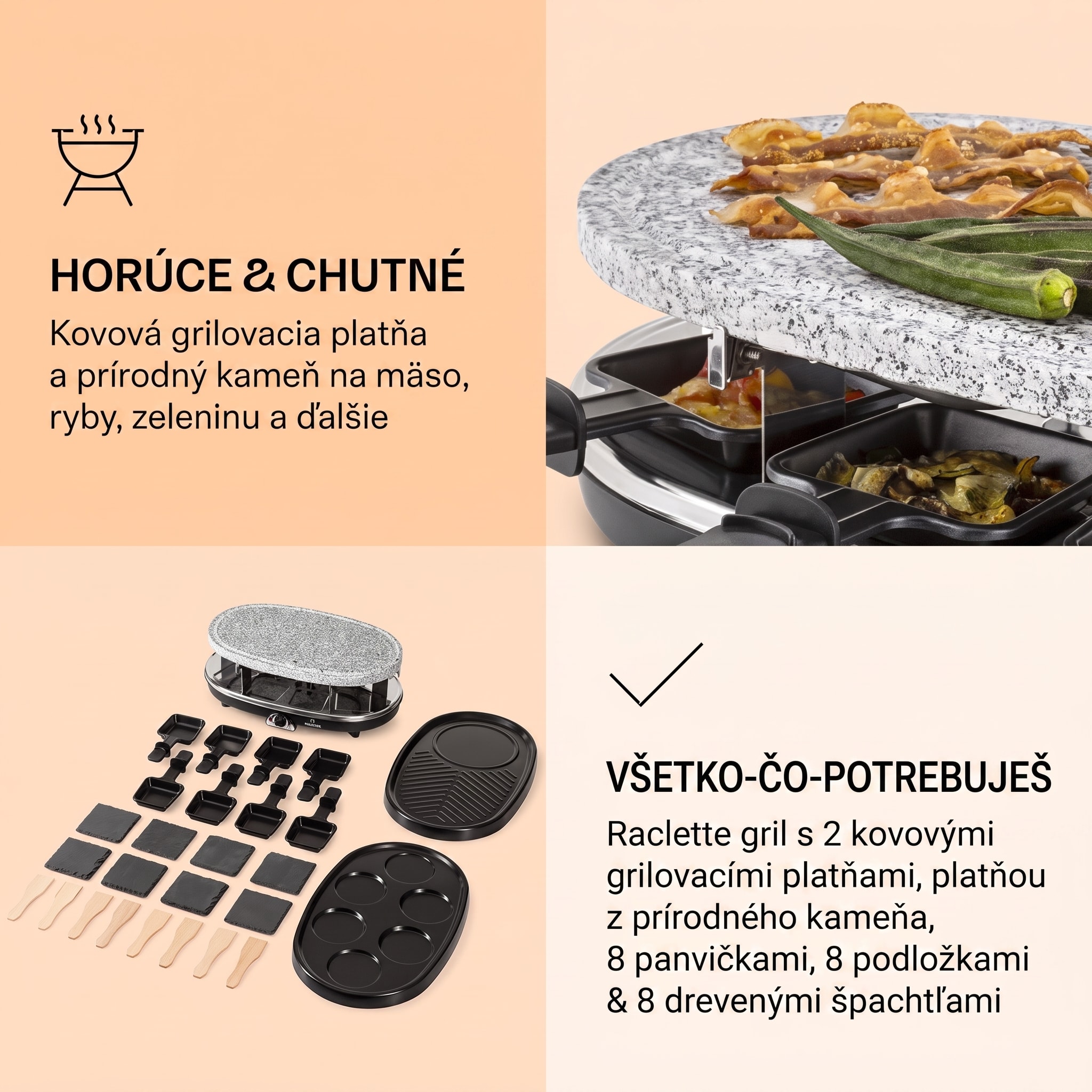 Klarstein All-U-Can Grill, raclette gril 4 v 1, 1500 W, pre 8 osôb, príslušenstvo – Obrázok 4
