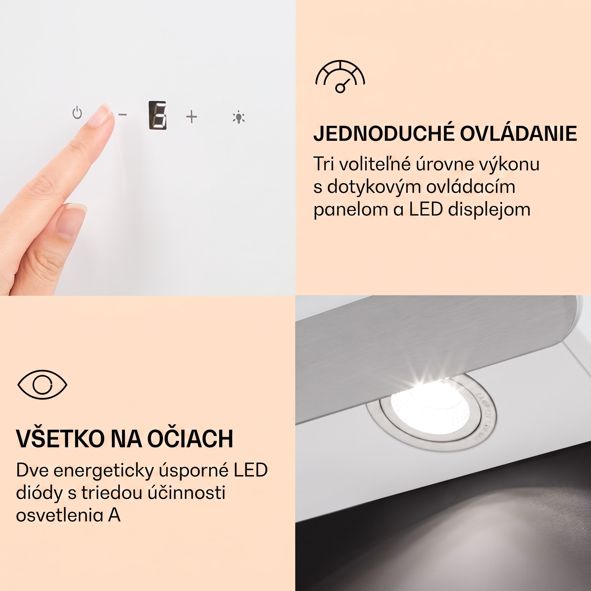 Klarstein Aurora Eco 60, digestor, 60 cm, nástenný, 515 m³/h, A++, dotykové ovládanie, biely – Obrázok 4