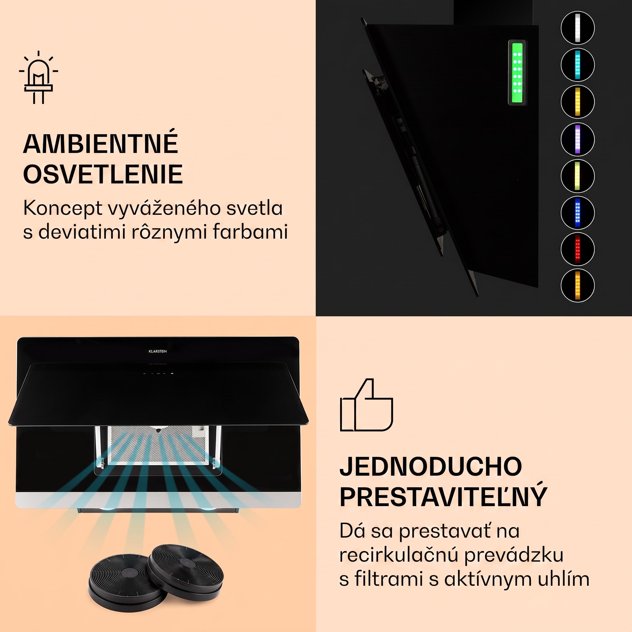 Klarstein Aurora Eco 90, digestor, 90 cm, nástenný, 515 m³/h, A++, dotykové ovládanie, čierny – Obrázok 3