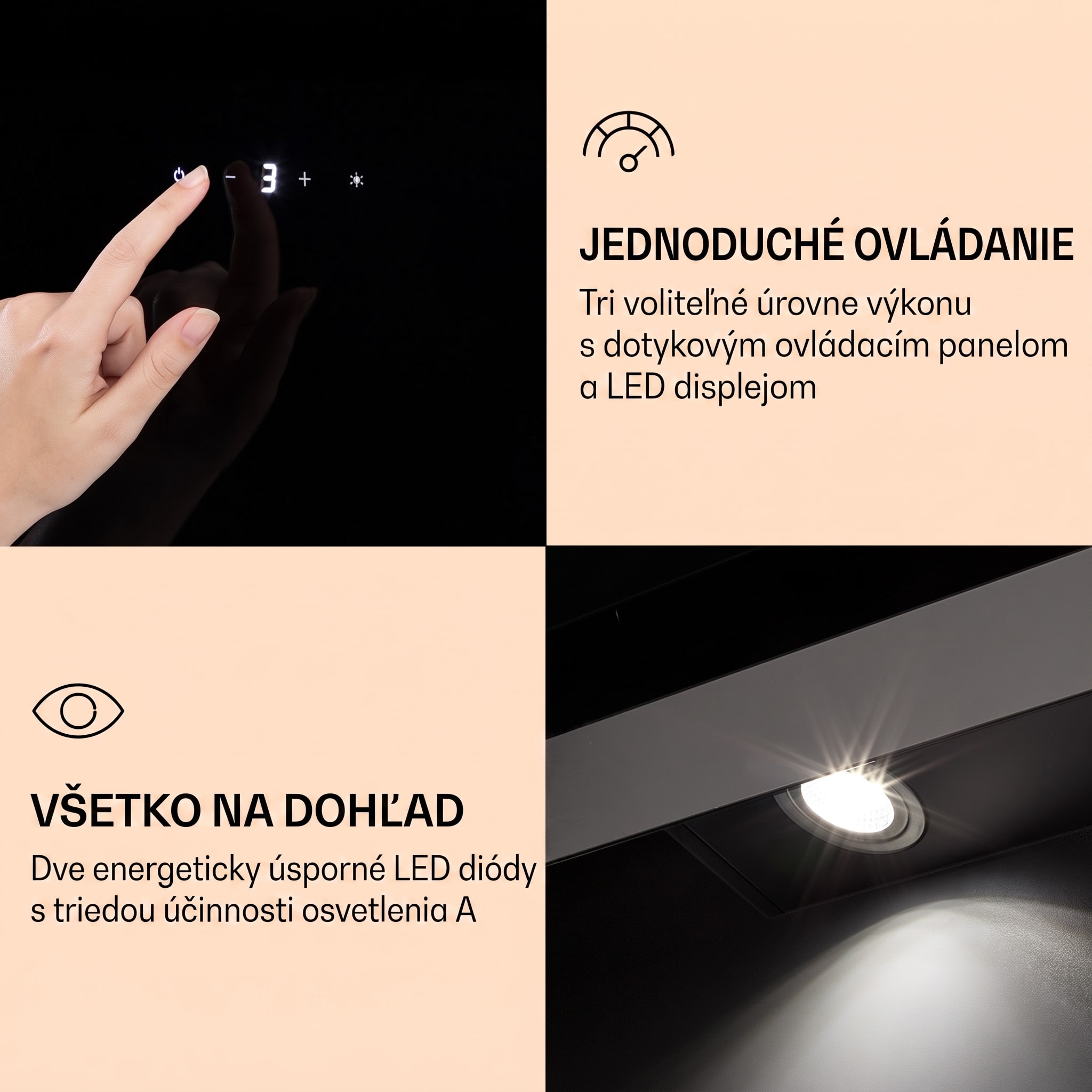 Klarstein Aurora Eco 90, digestor, 90 cm, nástenný, 515 m³/h, A++, dotykové ovládanie, čierny – Obrázok 4