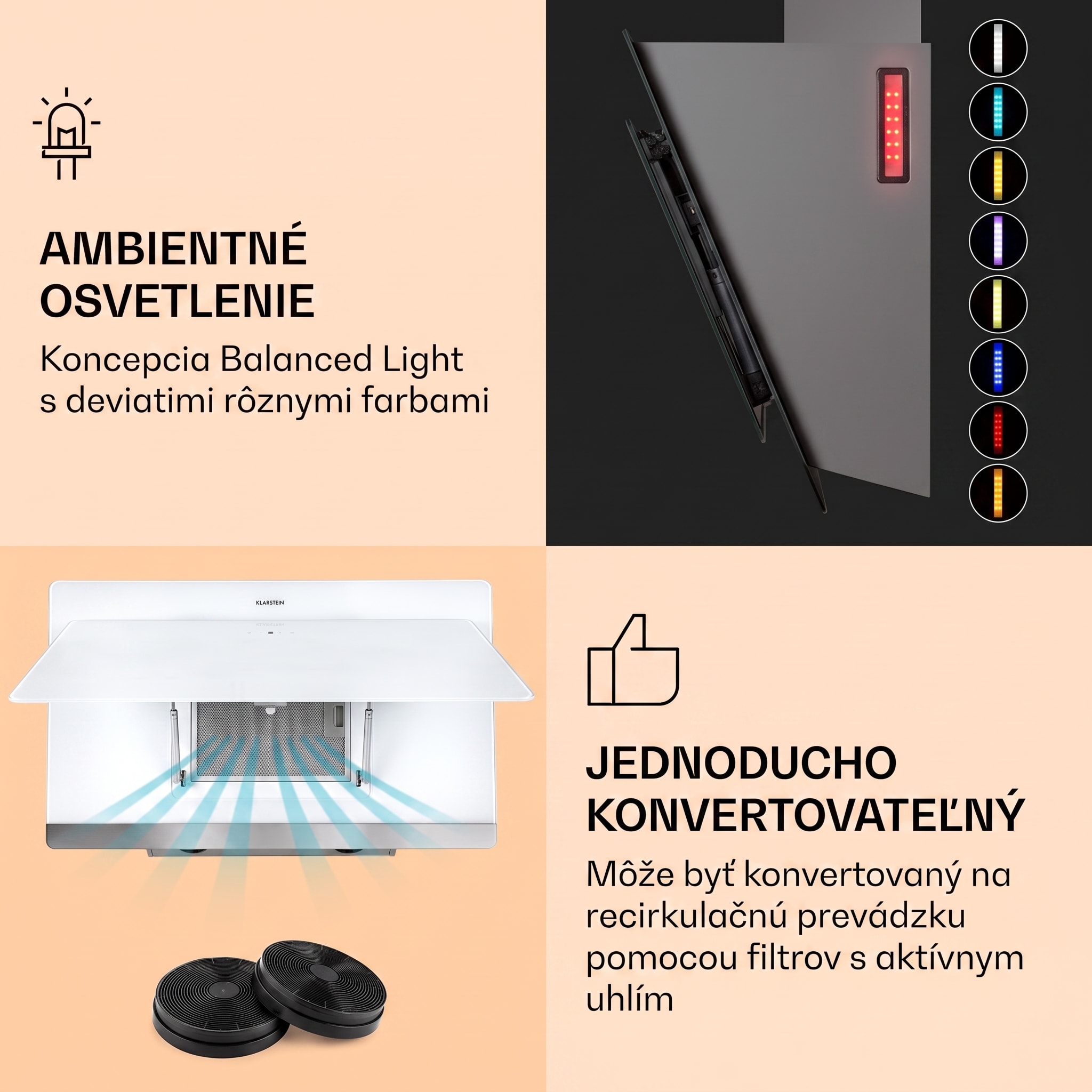 Klarstein Aurora Eco 60, digestor, 60 cm, nástenný, 584 m³/h, A+, dotykové ovládanie, biely – Obrázok 3