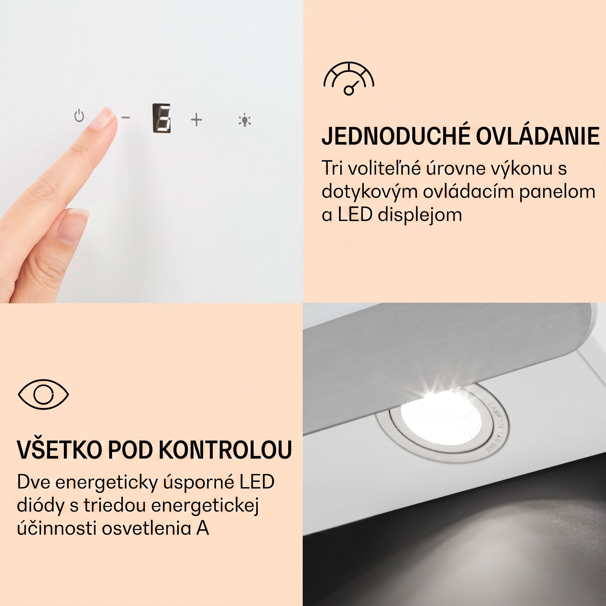 Klarstein Aurora Eco 60, digestor, 60 cm, nástenný, 584 m³/h, A+, dotykové ovládanie, biely – Obrázok 4