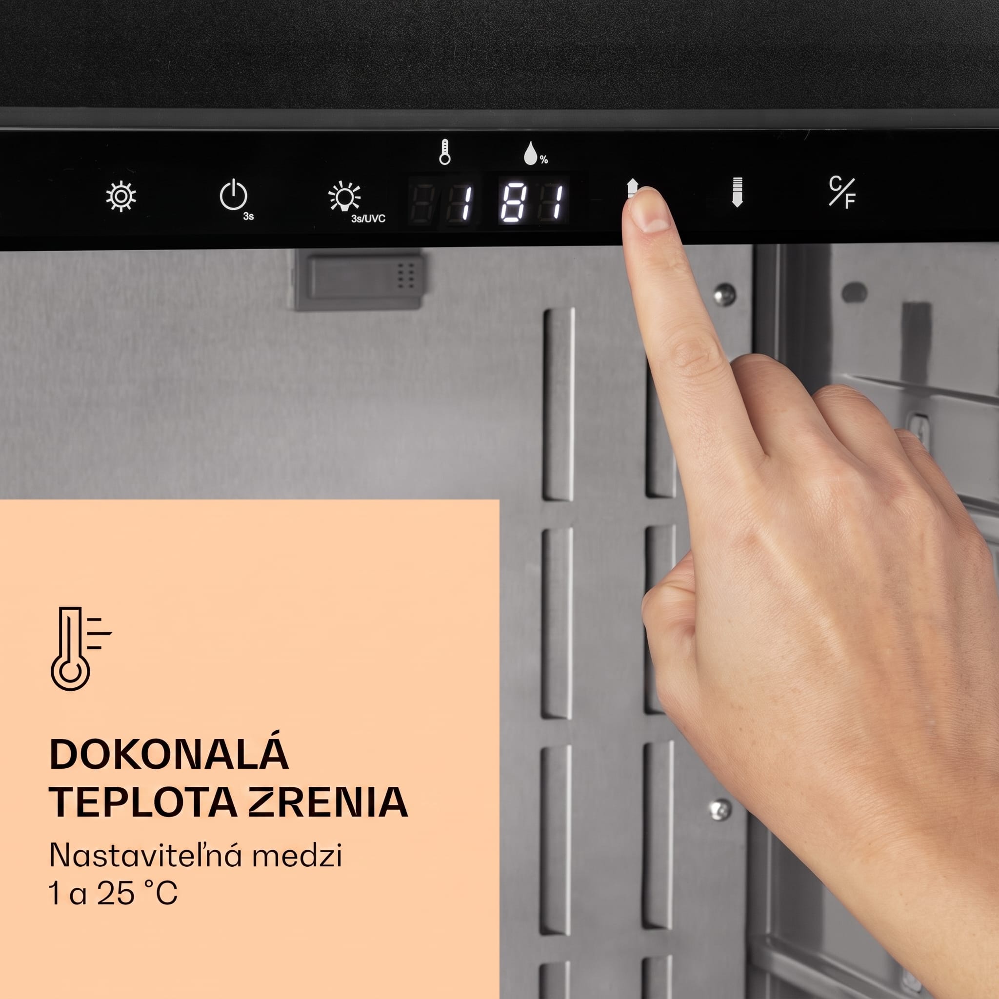 Klarstein Steakhouse Pro 98 Onyx, chladnička na zrenie mäsa, 1 zóna, 98 l, 1-25°C, dotykový displej, panoramatické okno – Obrázok 3