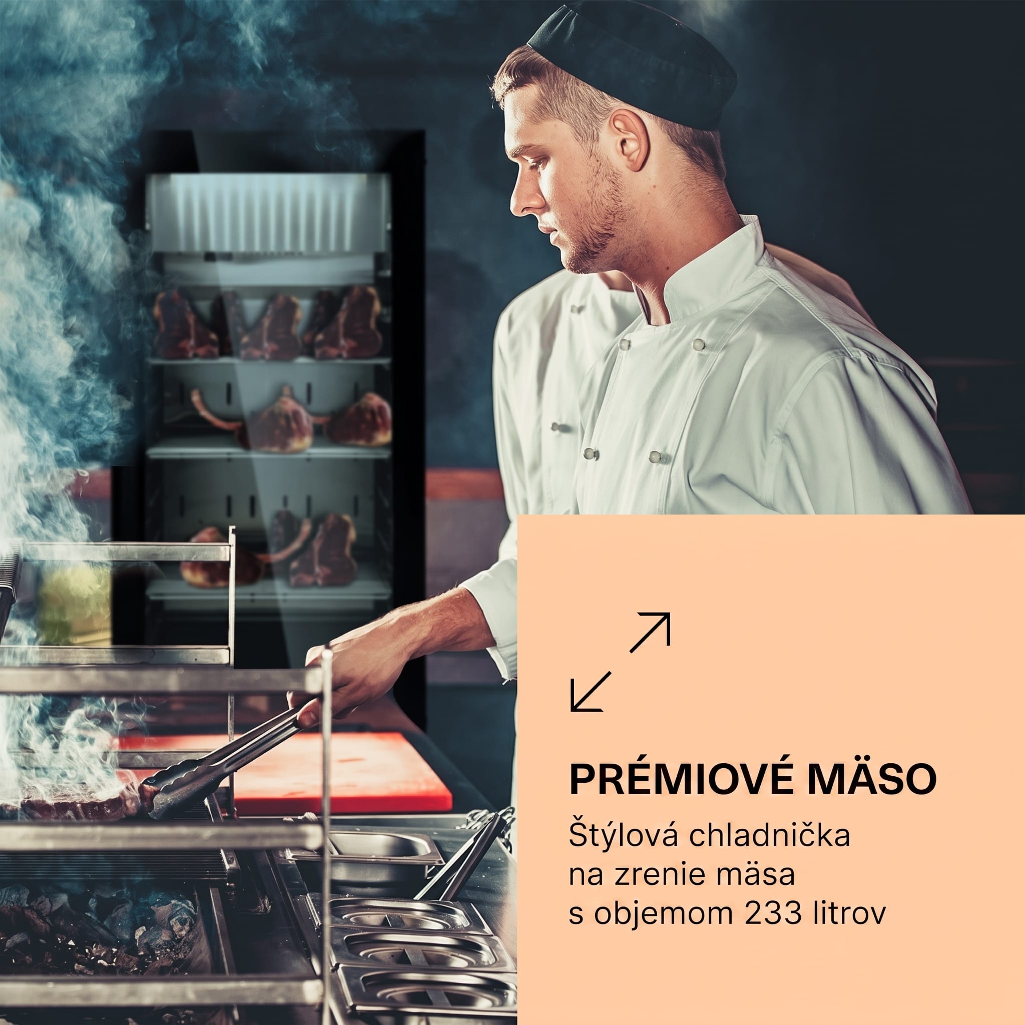 Klarstein Steakhouse Pro 233 Onyx, chladnička na zrenie mäsa, 1 zóna, 233 l, 1-25°C, dotykový displej, panoramatické okno