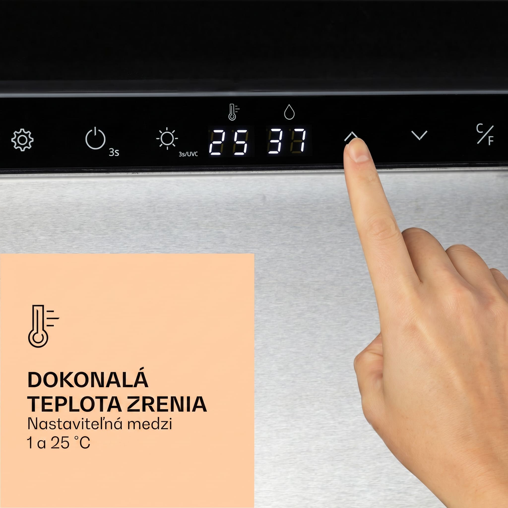 Klarstein Steakhouse Pro 233 Onyx, chladnička na zrenie mäsa, 1 zóna, 233 l, 1-25°C, dotykový displej, panoramatické okno – Obrázok 3