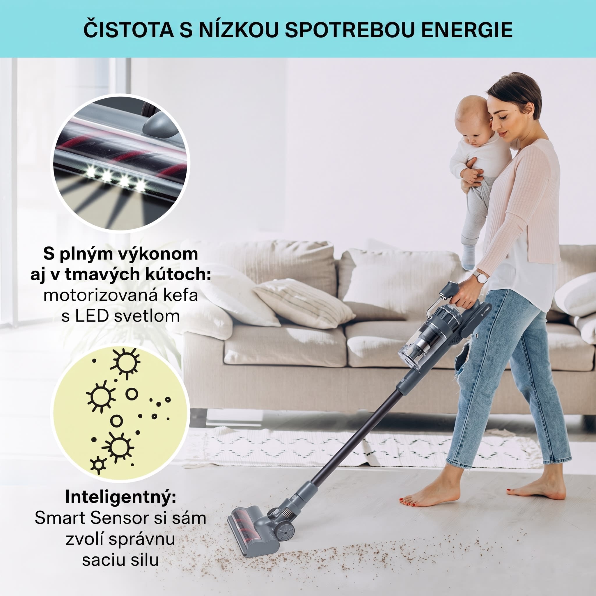 Klarstein LARMA, vysávač, akumulátorový, bezvreckový, maximálna doba prevádzky 45min, LED – Obrázok 3