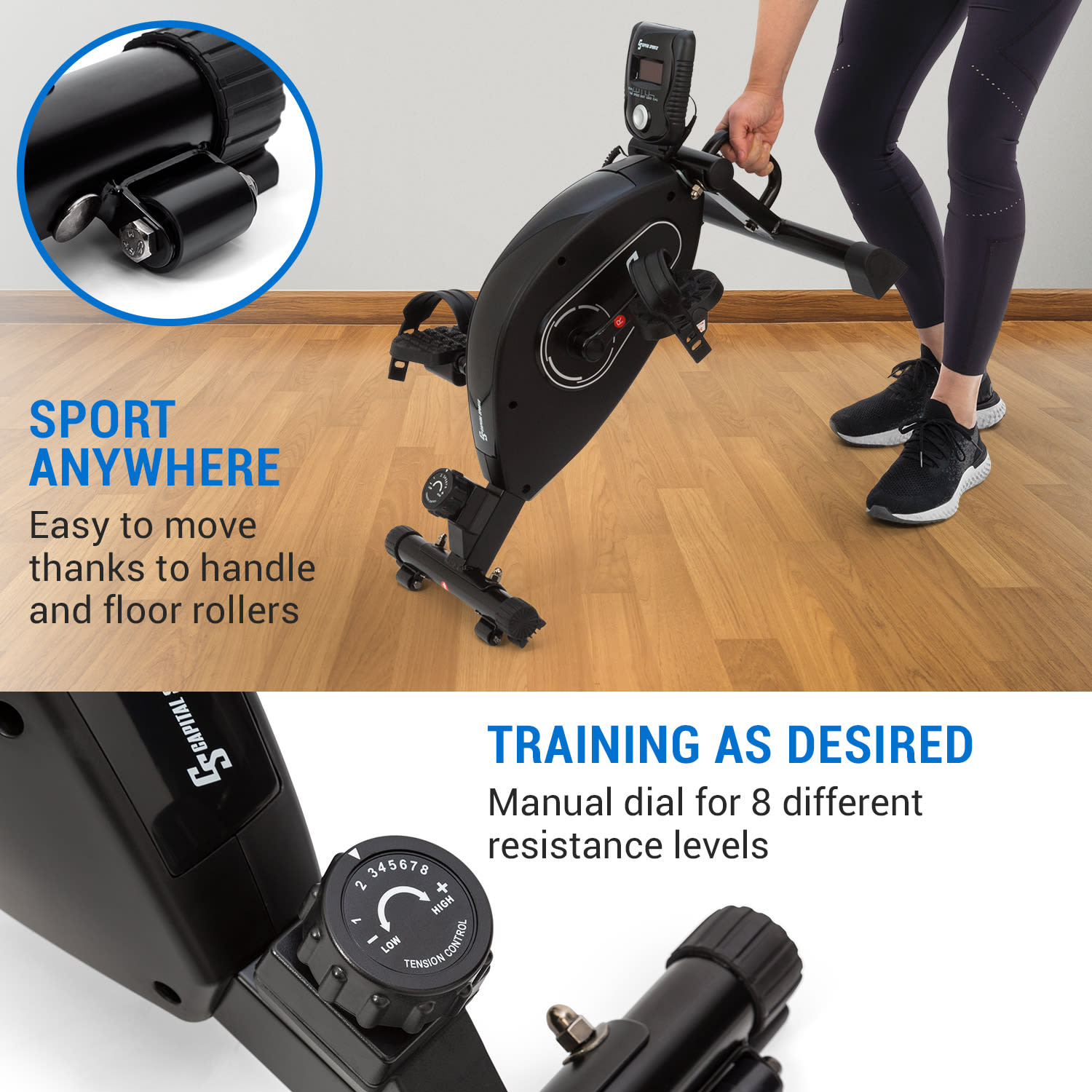 Capital Sports Crius, mini bike, 8-stupňový odpor, do kancelárie alebo na doma, tréningový počítač – Obrázok 3