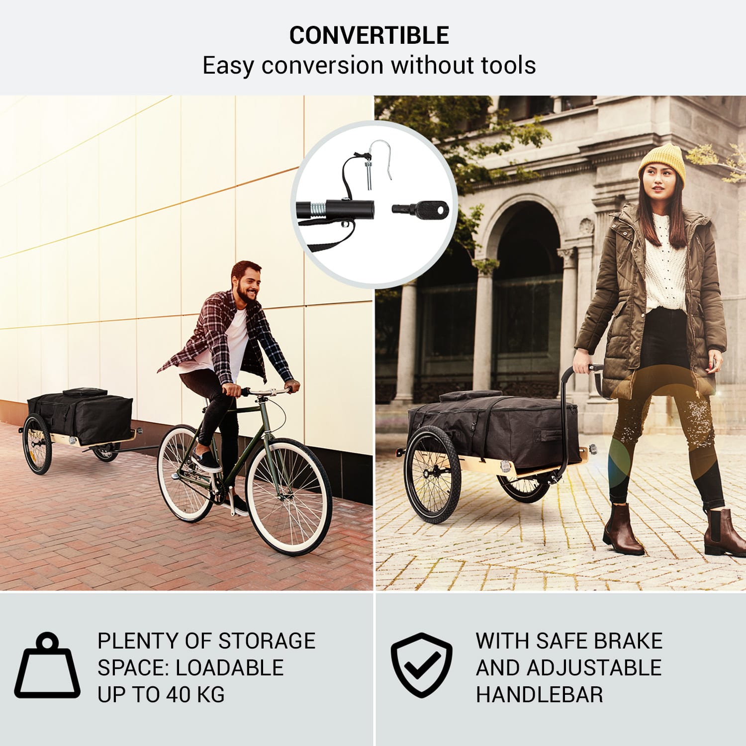 KLARFIT Companion Travel L, nákladný príves, 40 kg, príves na bicykel, ručný vozík, 16