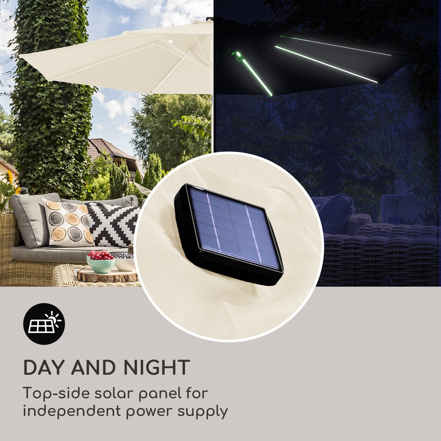 Blumfeldt Calais, slnečník, hliníkový rám, polyester, UV 50, LED svetlo – Obrázok 4