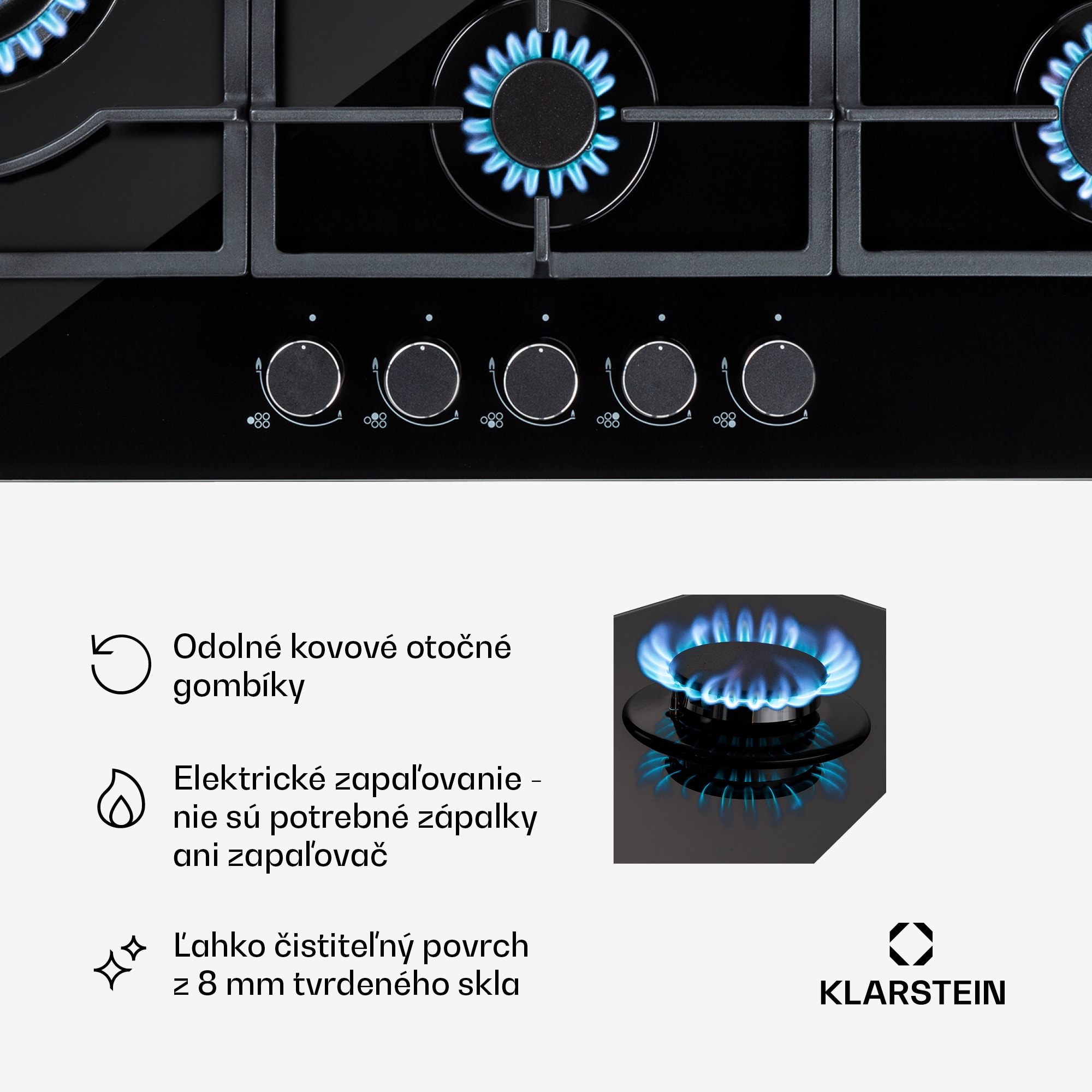 Klarstein Ignito Chef Edition, plynová varná doska, 5 Sabaf horákov, 5 zón, sklokeramika – Obrázok 4