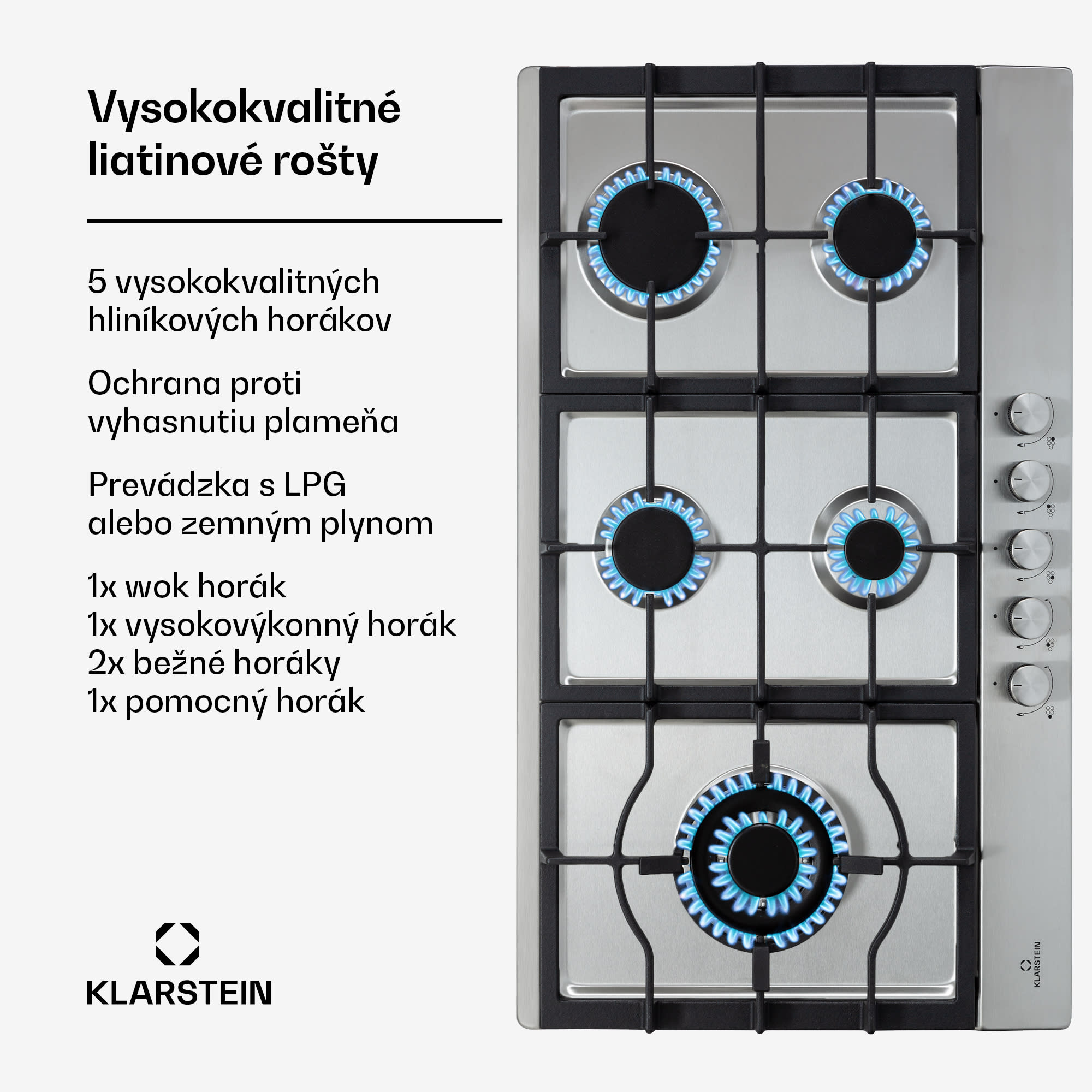 Klarstein Ignito Chef Edition, plynová varná doska, 5 Sabaf horákov, 5 zón, sklokeramika – Obrázok 2