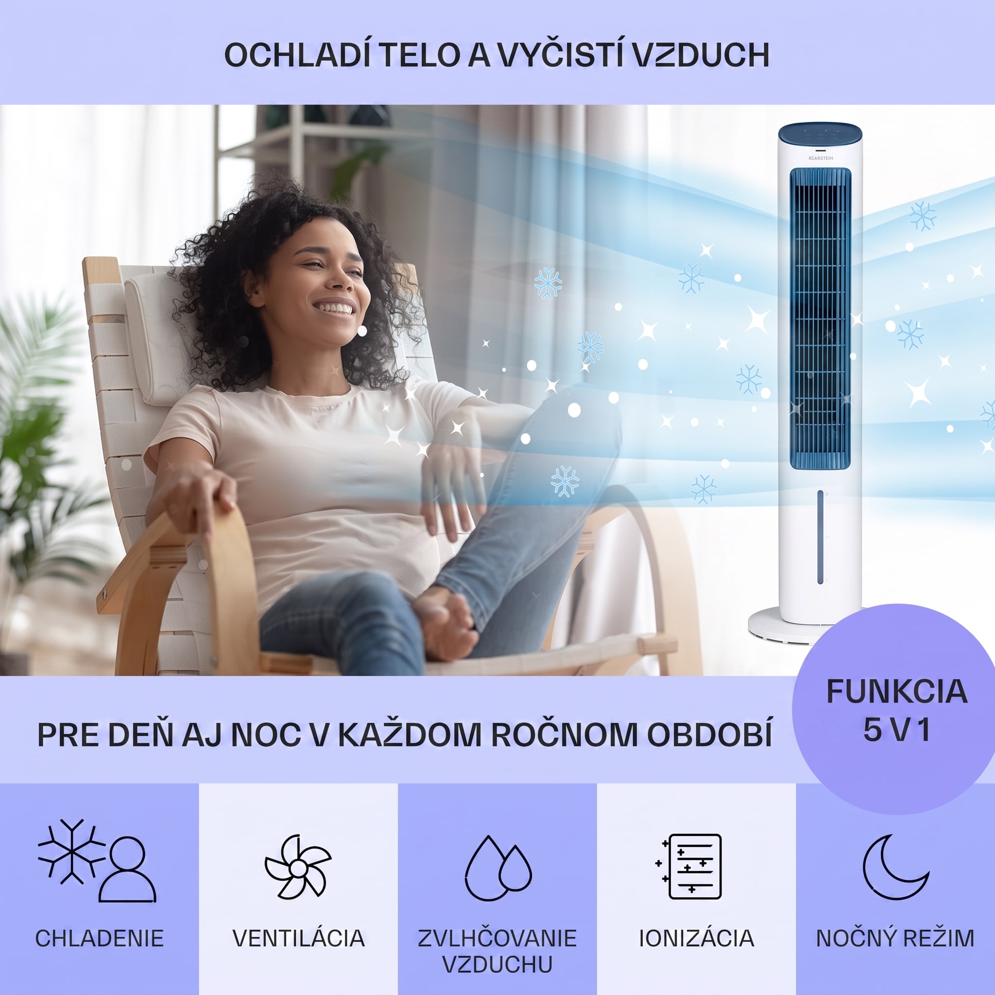 Klarstein Mistral, 5 v 1 ochladzovač vzduchu, ventilátor, zvlhčovač vzduchu, ionizátor, 360 m³/h, diaľkové ovládanie