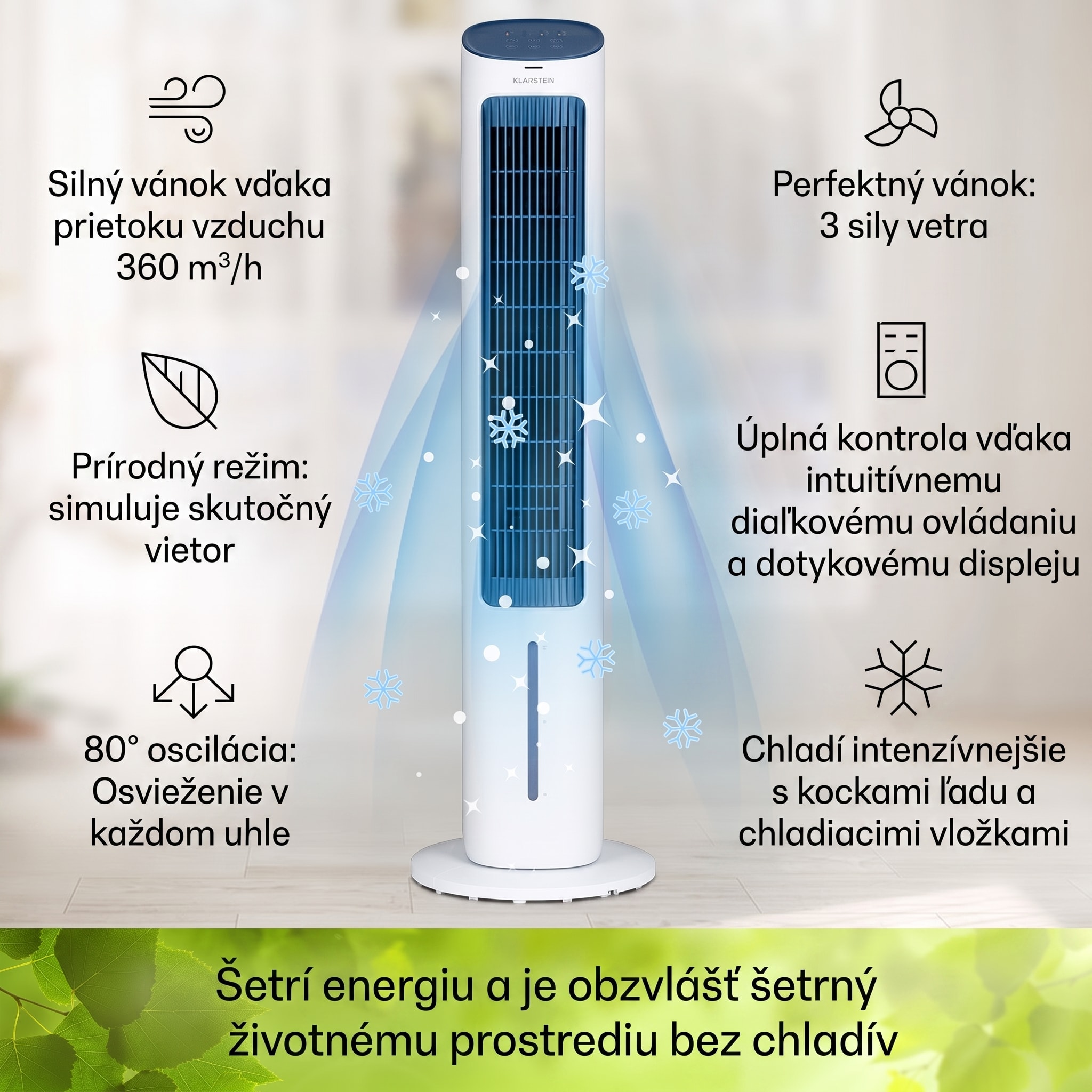 Klarstein Mistral, 5 v 1 ochladzovač vzduchu, ventilátor, zvlhčovač vzduchu, ionizátor, 360 m³/h, diaľkové ovládanie – Obrázok 2
