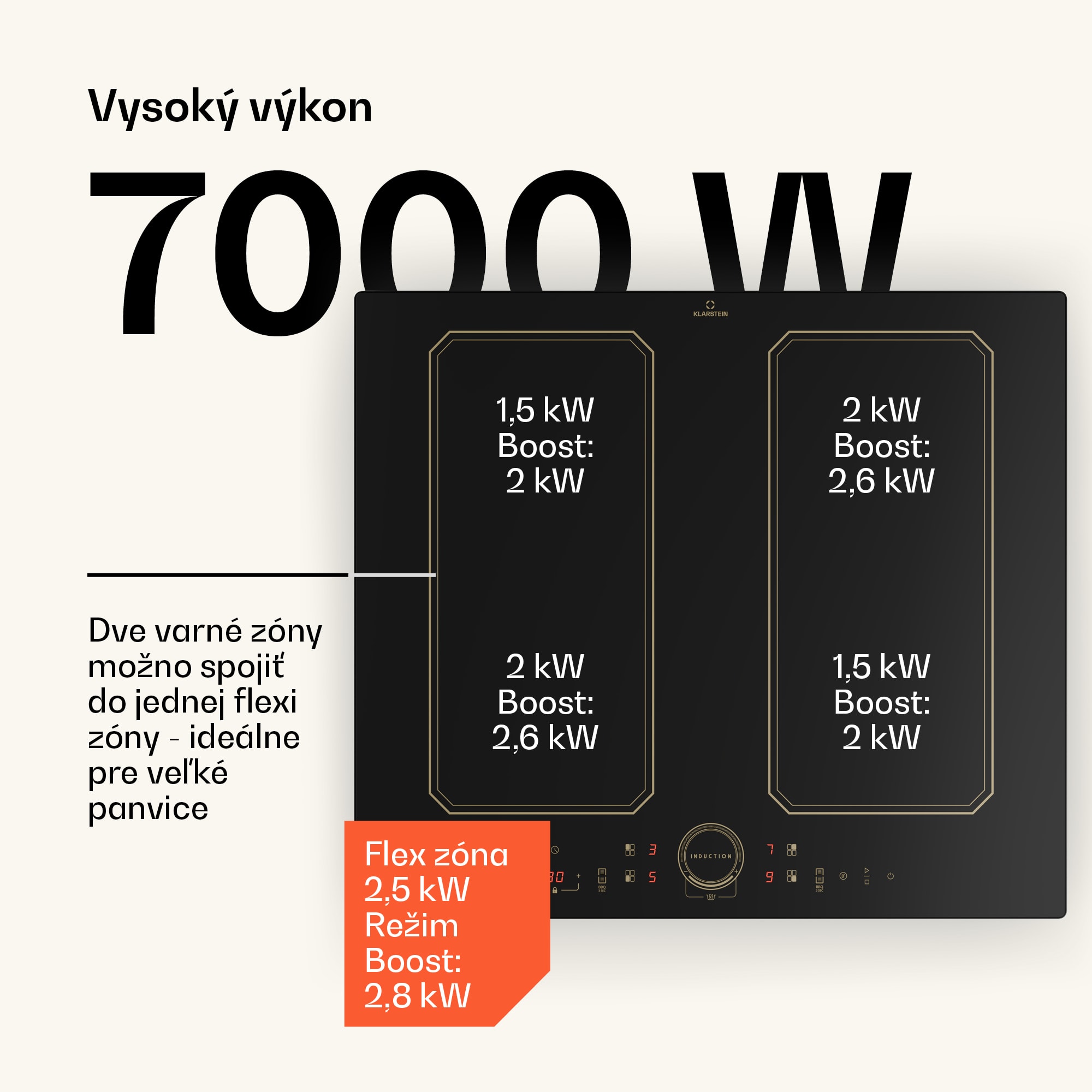 Klarstein Victoria 4 Flex, vstavaná indukčná varná doska, 7000 W, 2 x Flexzone, časovač – Obrázok 2