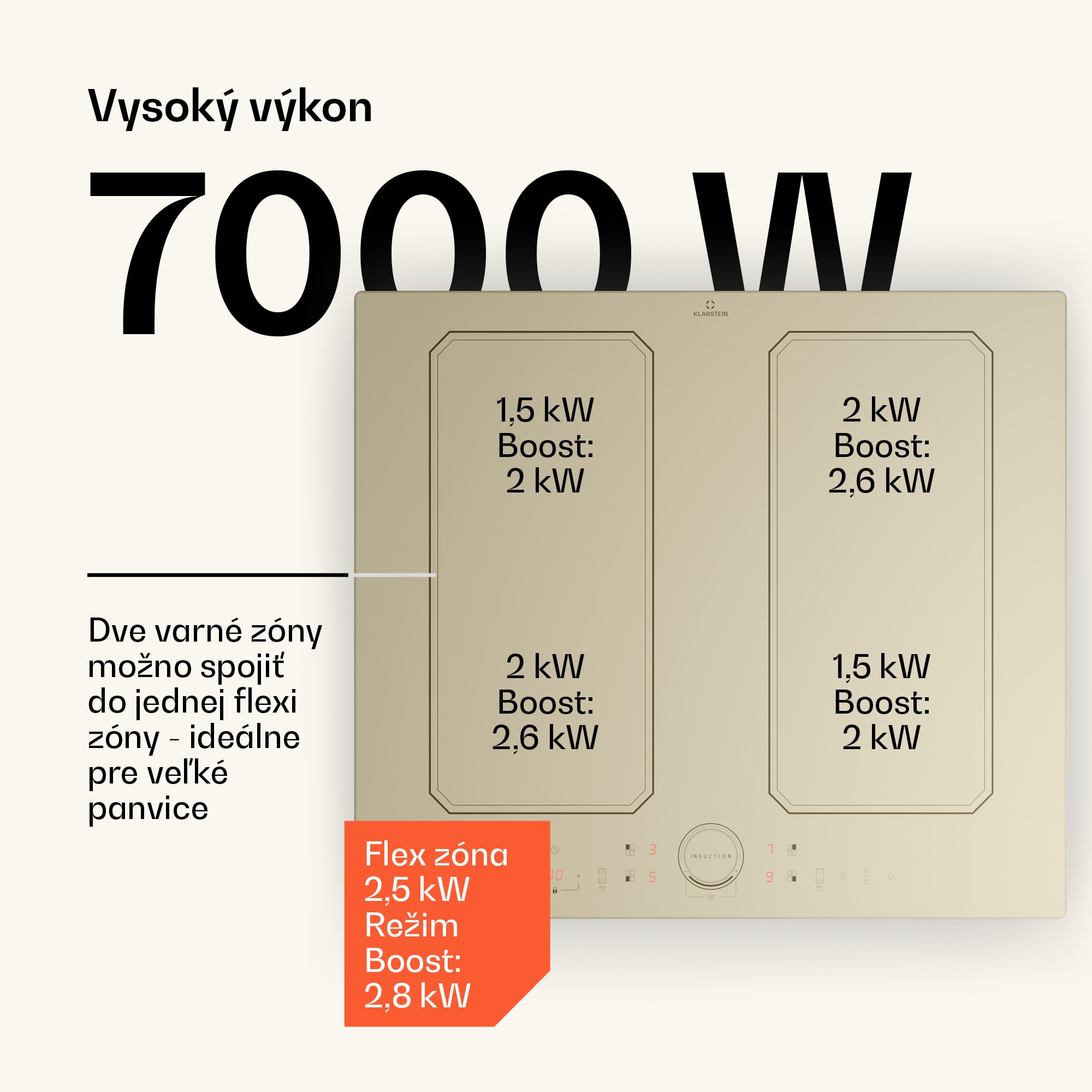 Klarstein Victoria 4 Flex, vstavaná indukčná varná doska, 7000 W, 2 x Flexzone, časovač – Obrázok 2