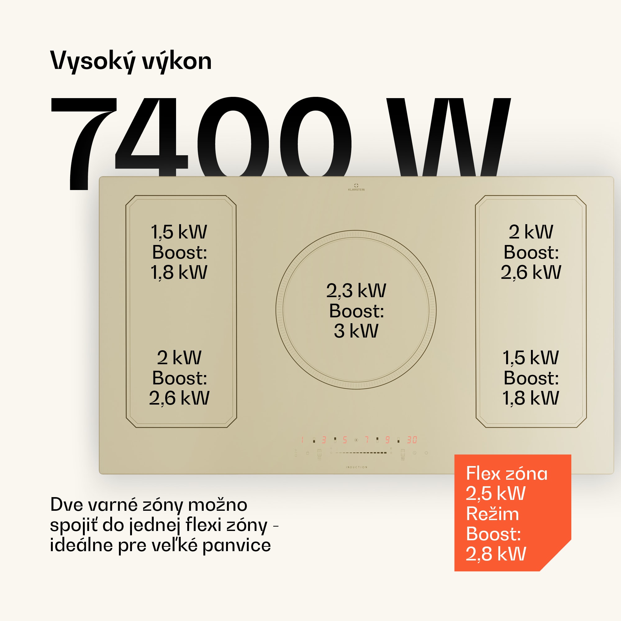 Klarstein Victoria 5 Flex, vstavaná indukčná varná doska, 7400 W, 2 x Flexzone, časovač – Obrázok 2