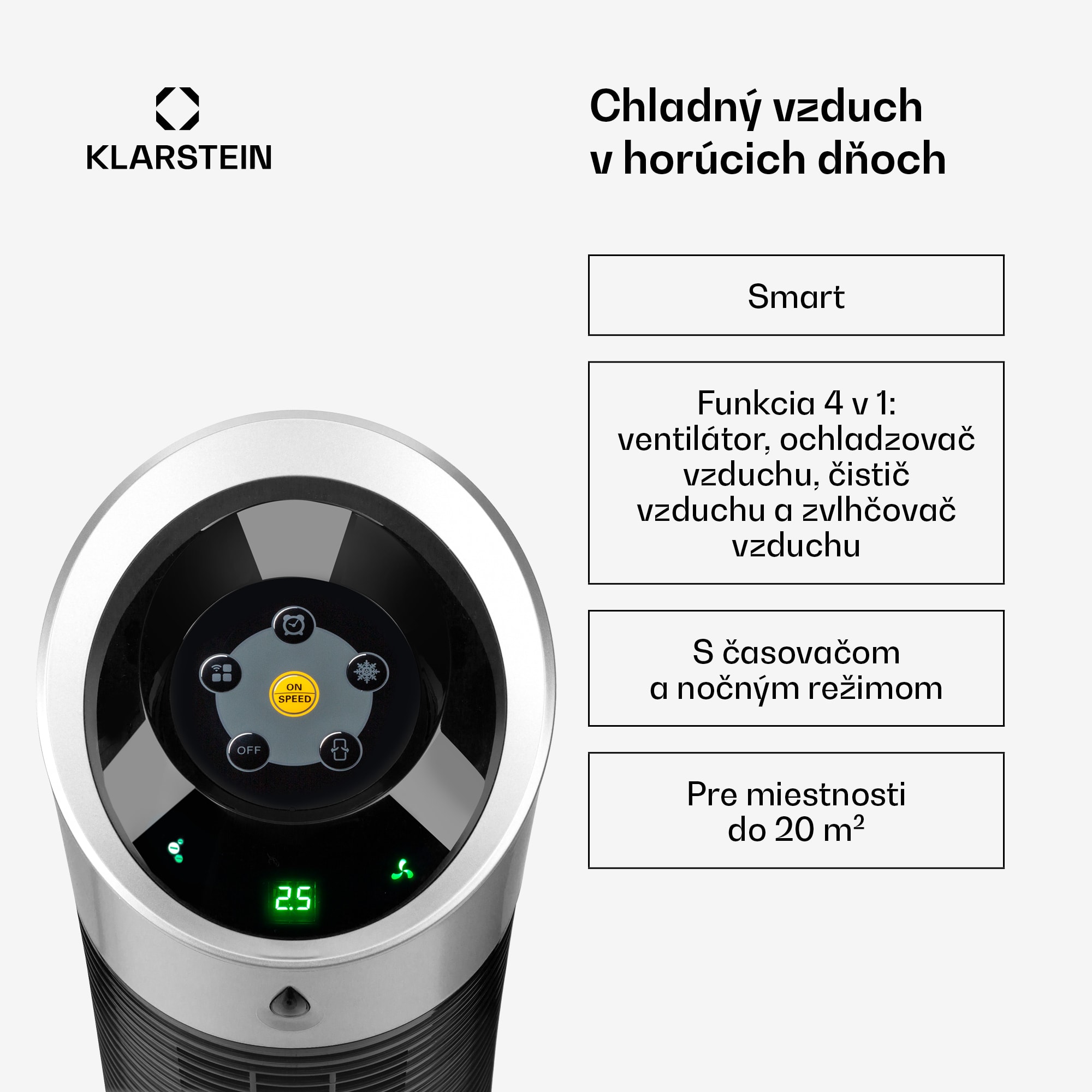 Klarstein Skyscraper Ice Smart, 4-v-1 ochladzovač vzduchu, ventilátor, 180m³/h, WiFi, diaľkové ovládanie