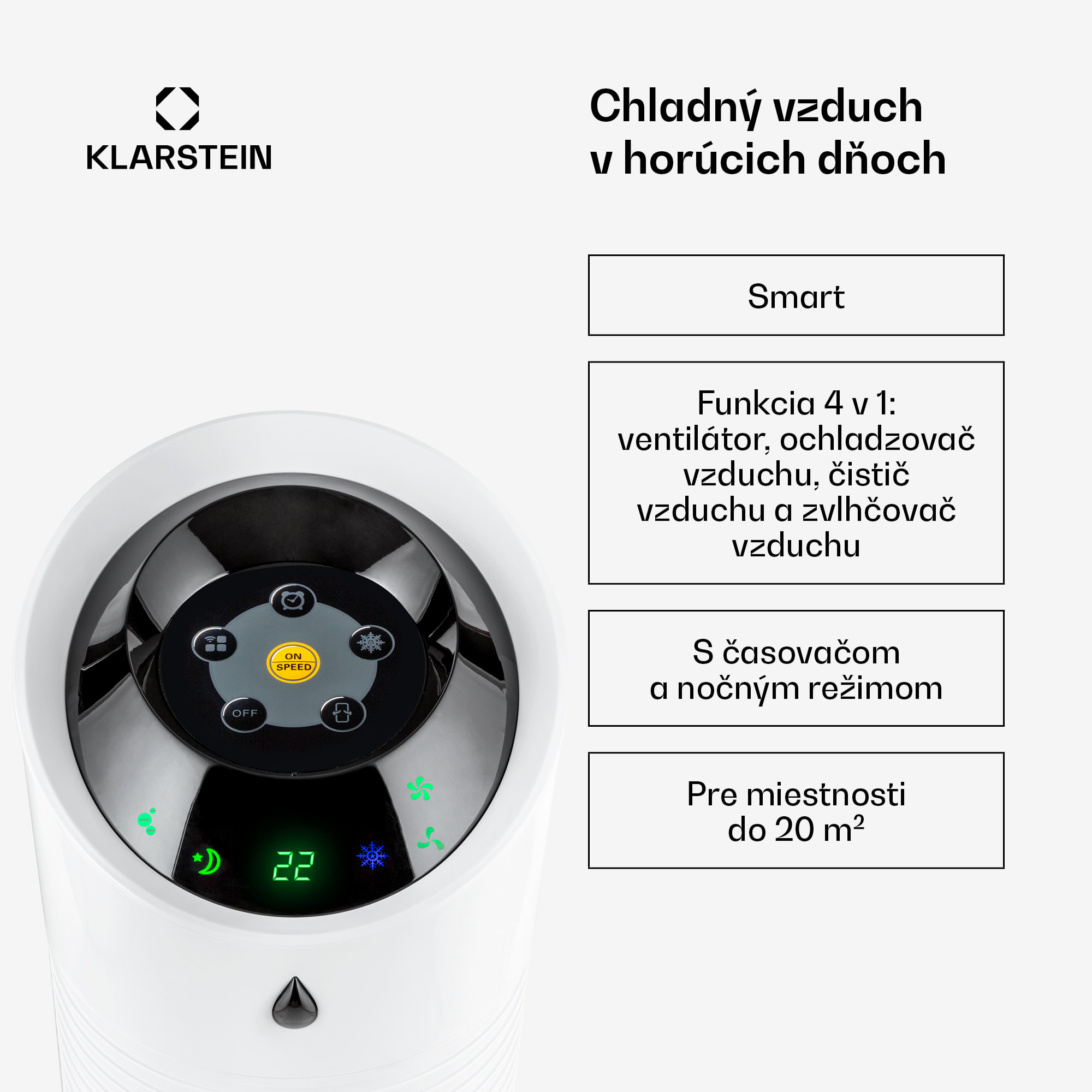 Klarstein Skyscraper Ice Smart, 4-v-1 ochladzovač vzduchu, ventilátor, 180m³/h, WiFi, diaľkové ovládanie