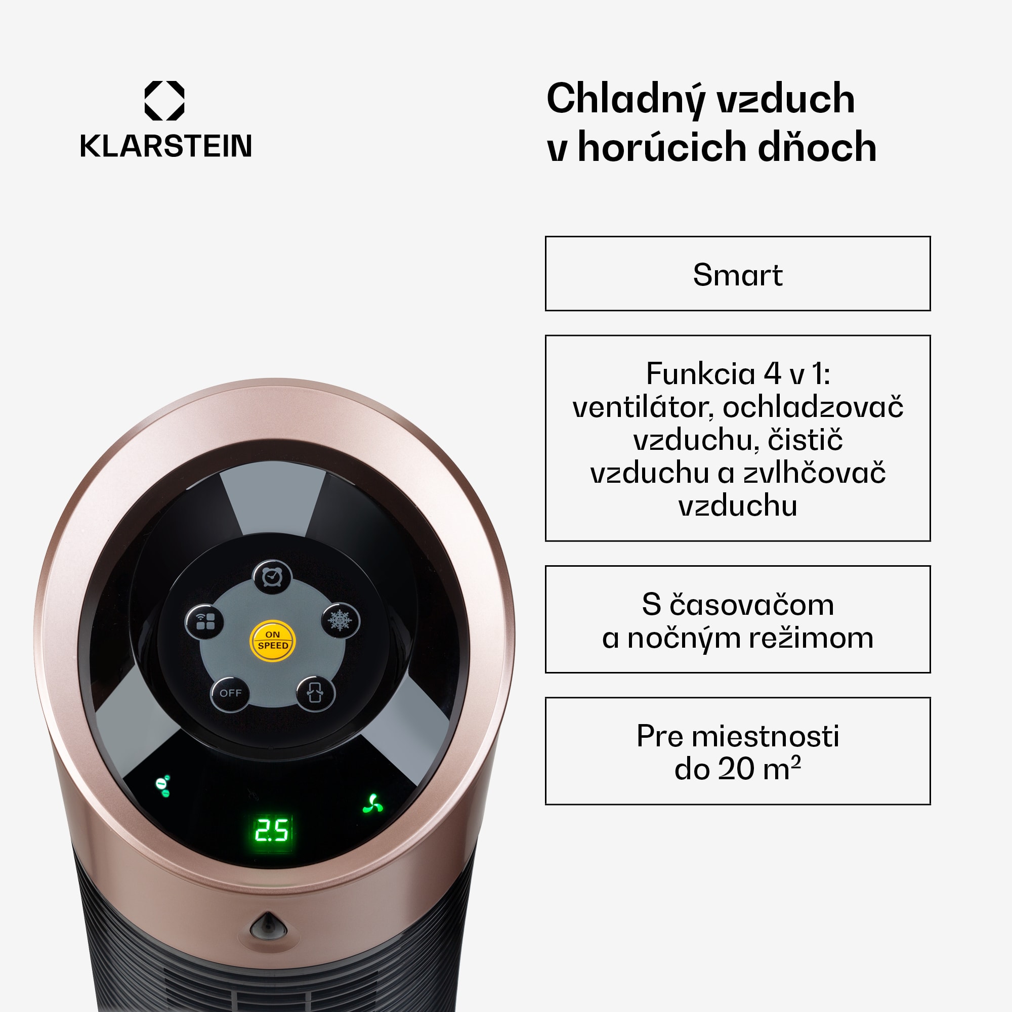Klarstein Skyscraper Ice Smart, 4-v-1 ochladzovač vzduchu, ventilátor, 180m³/h, WiFi, diaľkové ovládanie