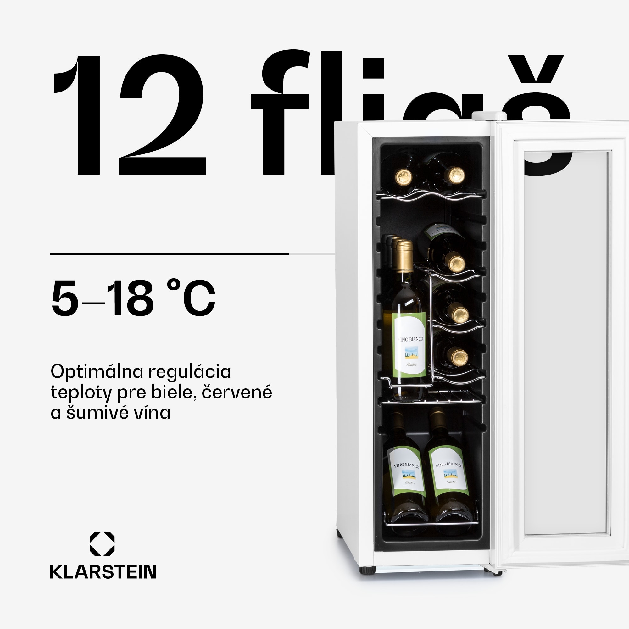 Klarstein Shiraz 12 Slim, vinotéka, 32 l, 12 fliaš, 85 W, 5–18°C, dotykový ovládací panel – Obrázok 2
