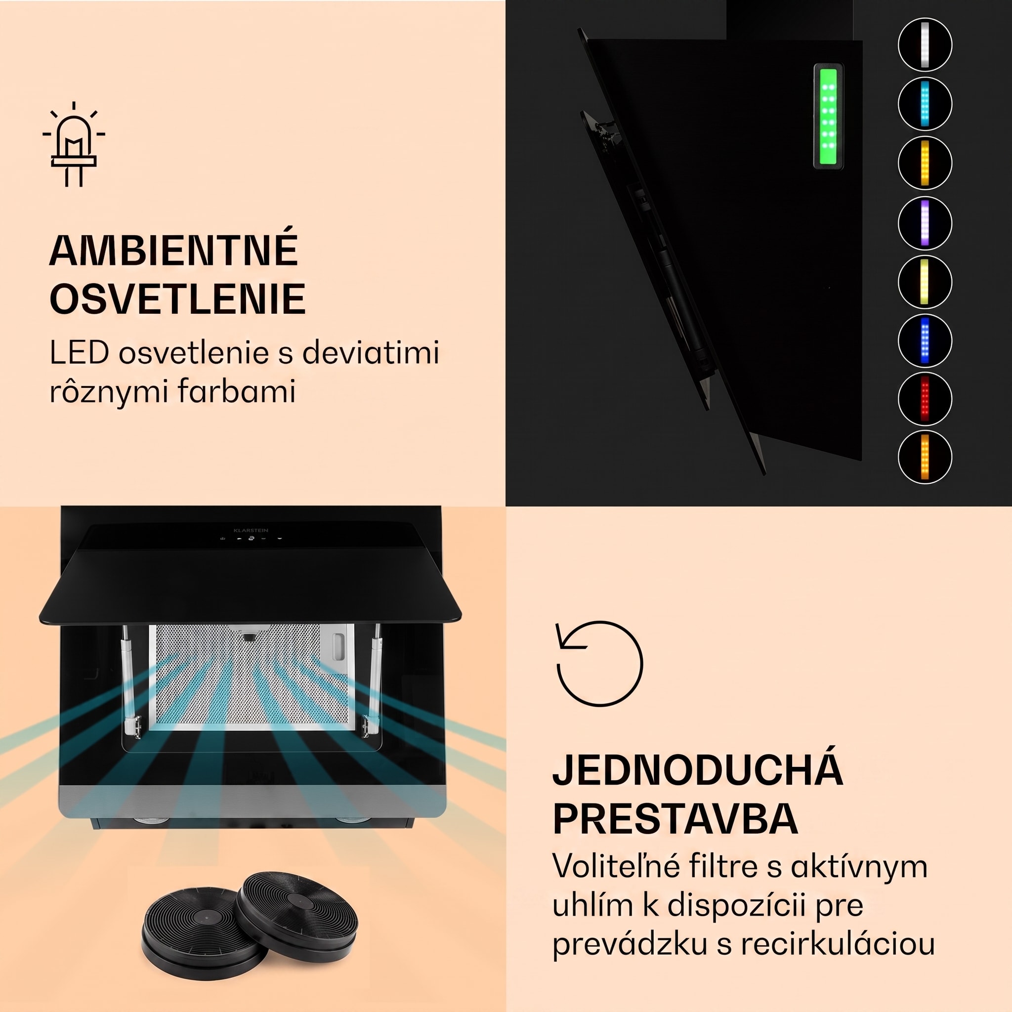 Klarstein Aurora 60 Smart, digestor, 60 cm, komínový, 585 m³/h, LED podsvietenie, A++, biely – Obrázok 4