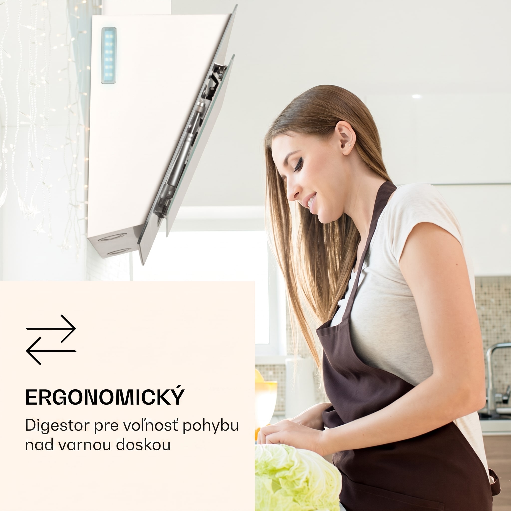 Klarstein Aurora 60 Smart, digestor, 60 cm, komínový, 585 m³/h, LED podsvietenie, A++, biely