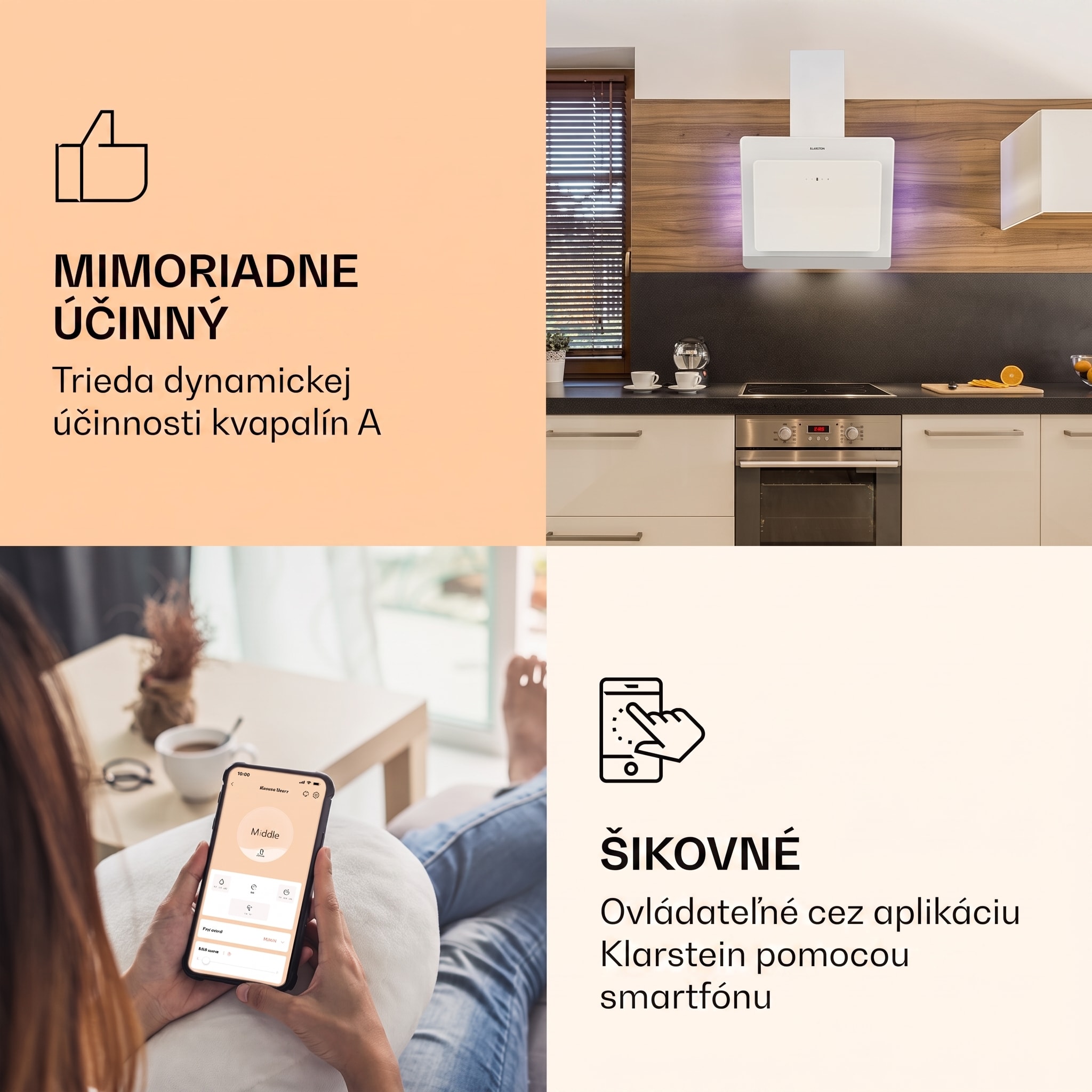 Klarstein Aurora 60 Smart, digestor, 60 cm, komínový, 585 m³/h, LED podsvietenie, A++, biely – Obrázok 2