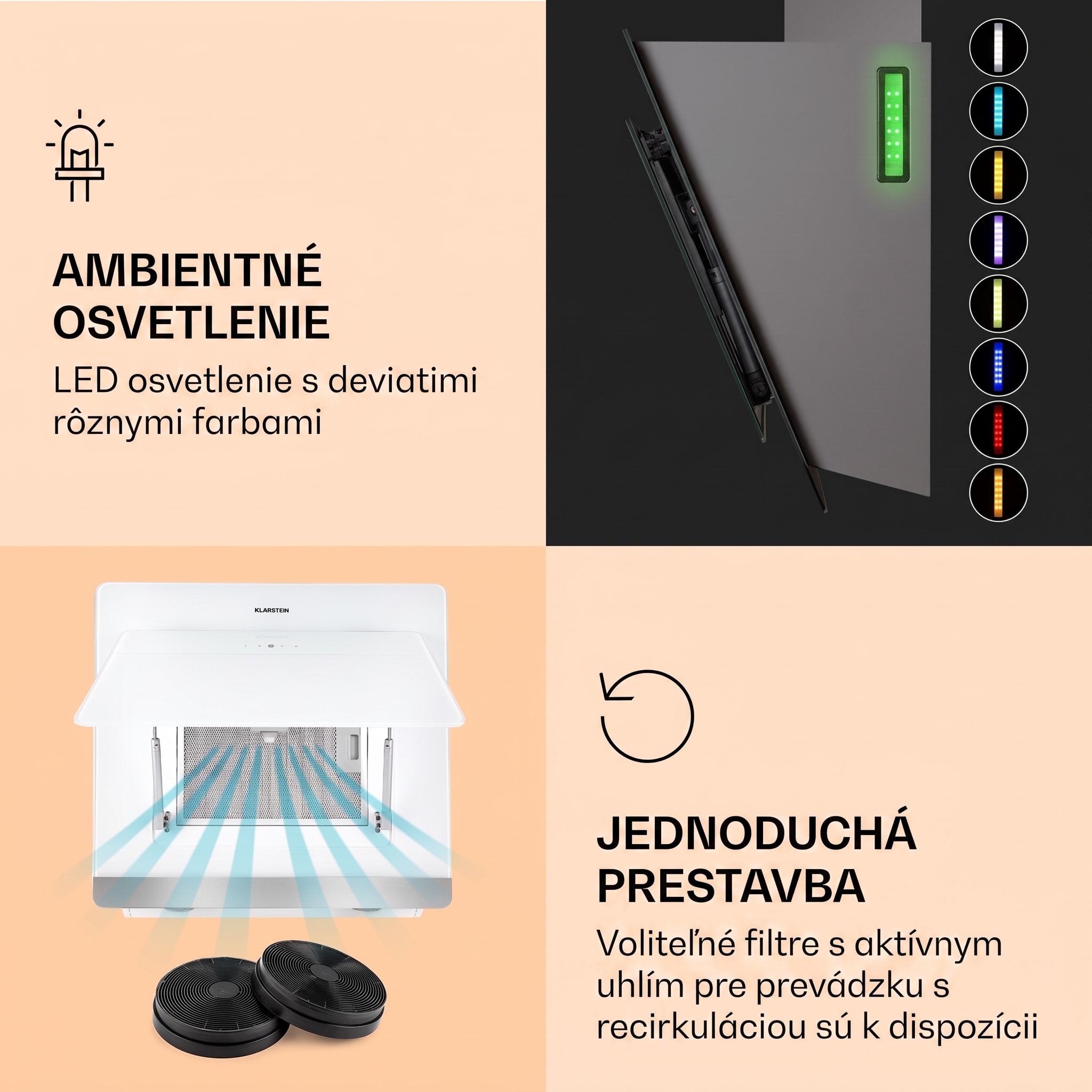 Klarstein Aurora 60 Smart, digestor, 60 cm, komínový, 585 m³/h, LED podsvietenie, A++, biely – Obrázok 4