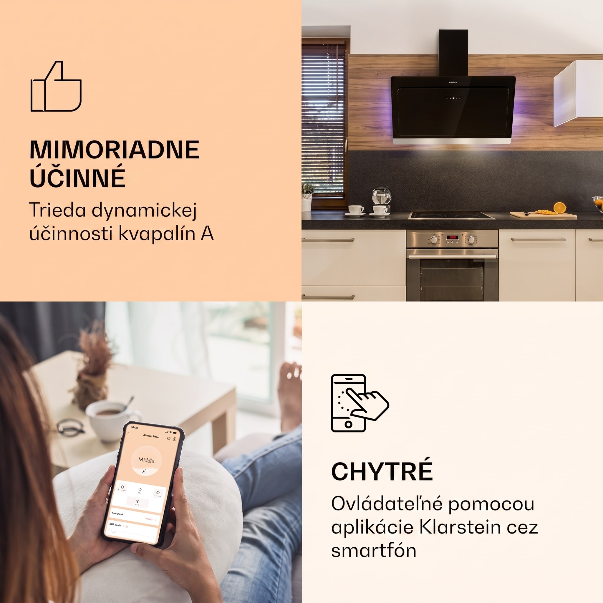 Klarstein Aurora 90 Smart, digestor, 90 cm, komínový, 585 m³/h, LED podsvietenie, A++, biely – Obrázok 2