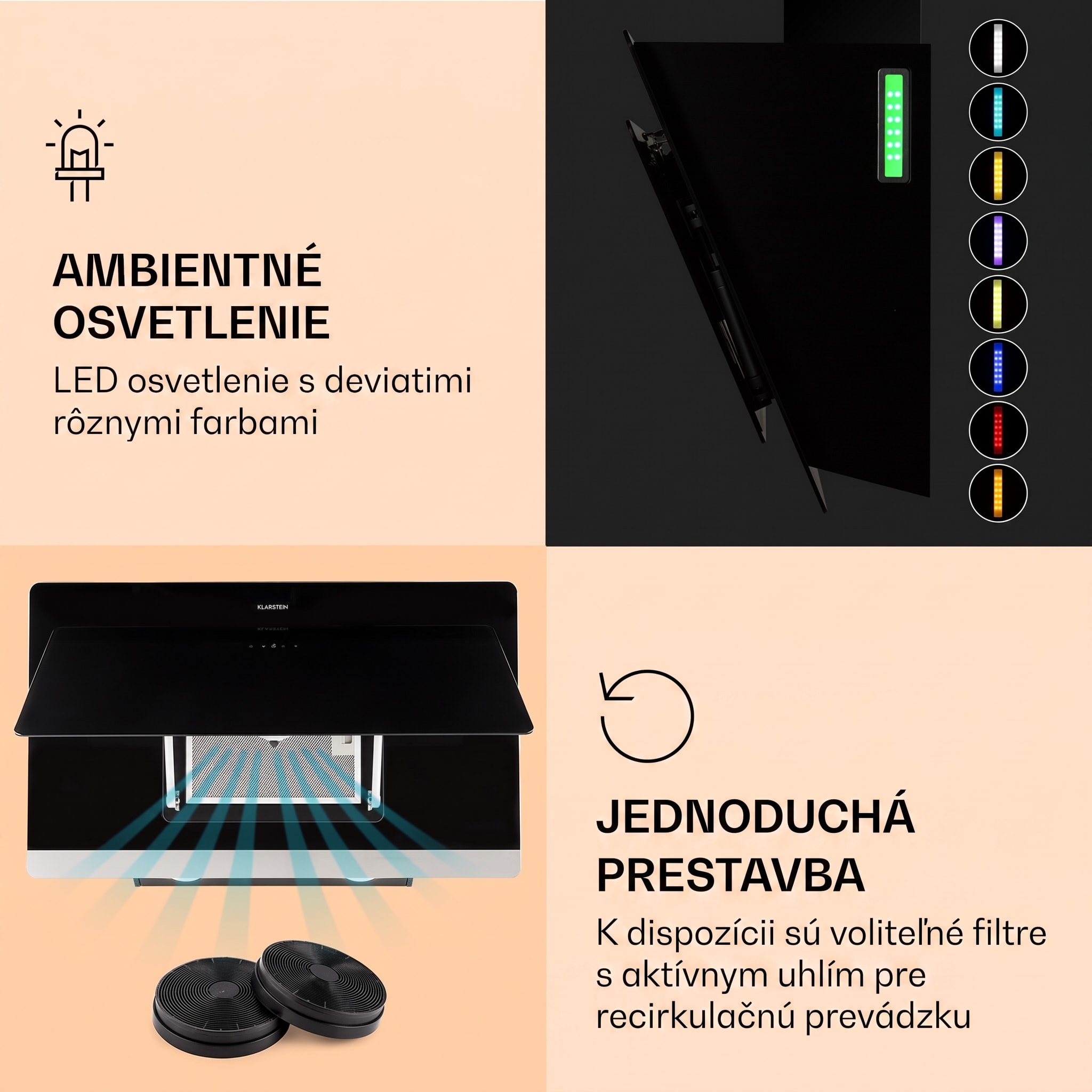 Klarstein Aurora 90 Smart, digestor, 90 cm, komínový, 585 m³/h, LED podsvietenie, A++, biely – Obrázok 3