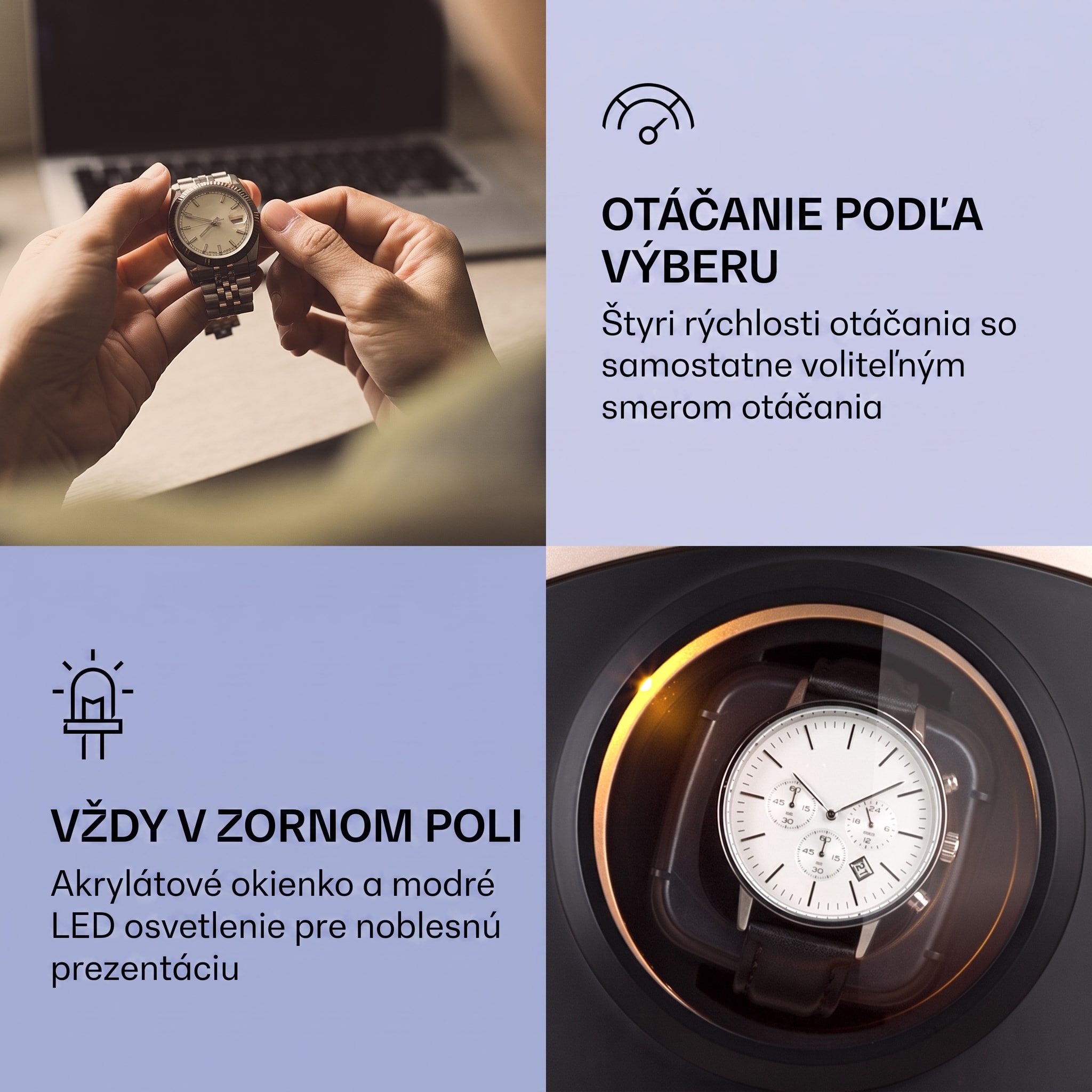 Klarstein St. Gallen Premium, naťahovač na hodinky, 2 hodiniek, 4 rýchlosti, čierny – Obrázok 2