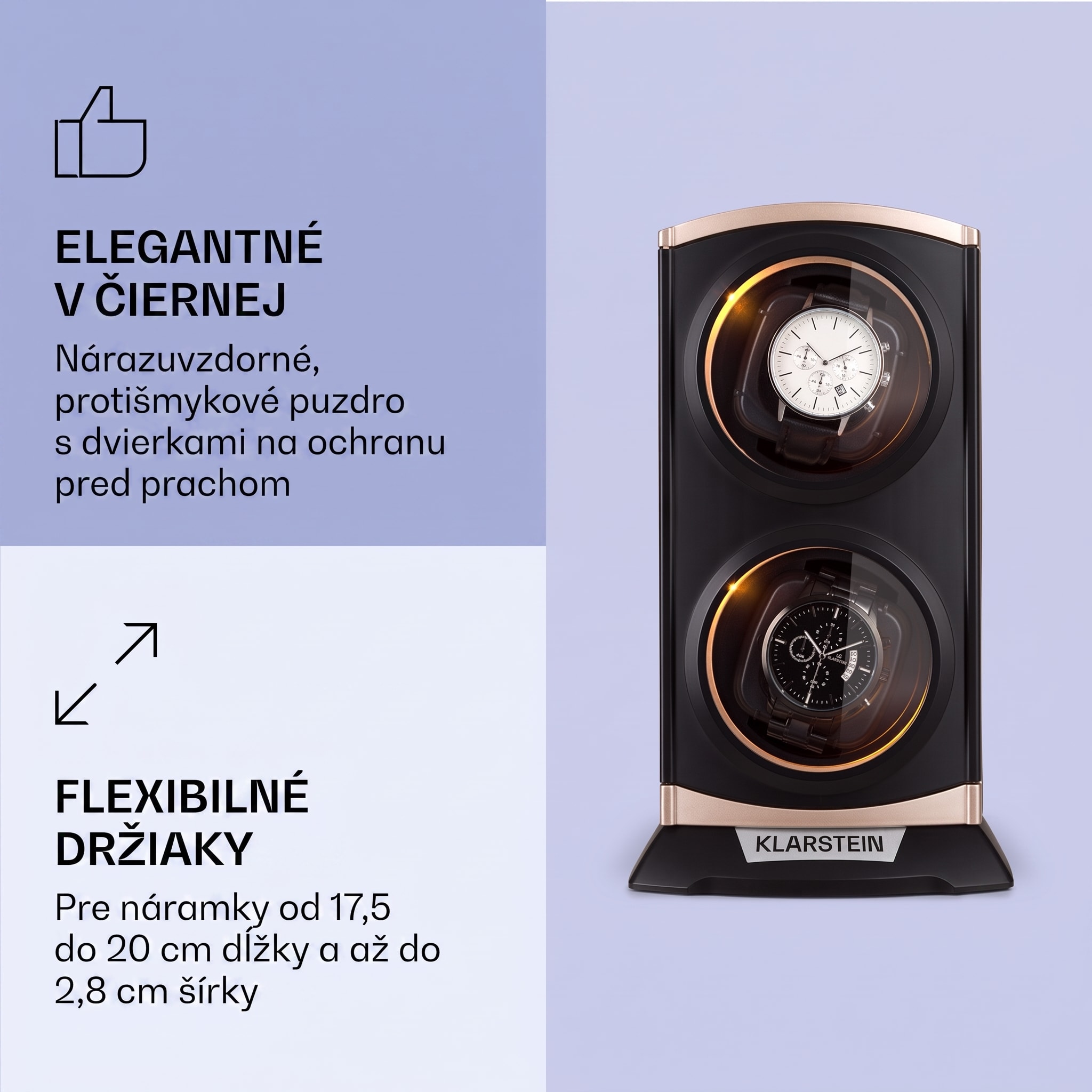 Klarstein St. Gallen Premium, naťahovač na hodinky, 2 hodiniek, 4 rýchlosti, čierny – Obrázok 4