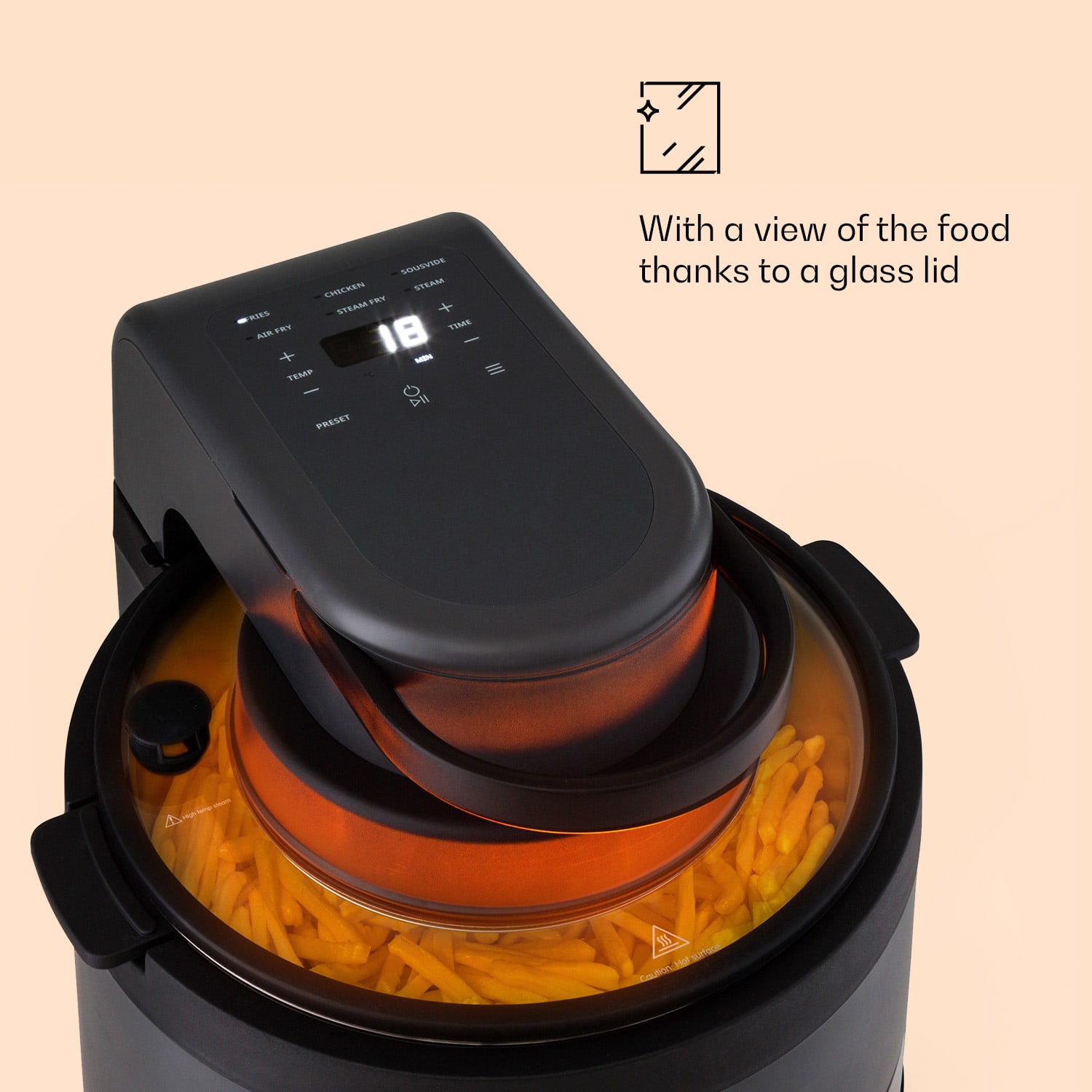 Klarstein Vendure, teplovzdušná fritéza s parnou funkciou, 1250 W, 5 l, 6 programov – Obrázok 4