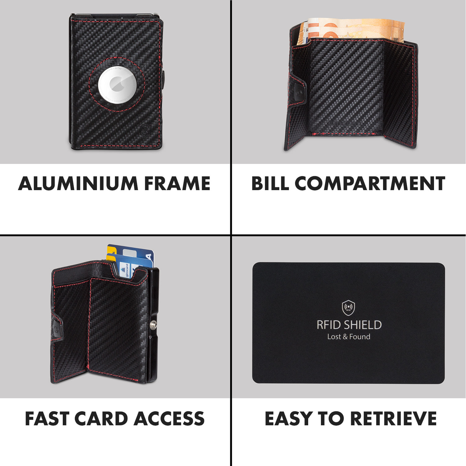 Slimpuro ZNAP Airtag peňaženka na 8 kariet s priehradkou na mince 8,9 x 1,5 x 6,3 cm (ŠxVxH) s RFID ochranou – Obrázok 2