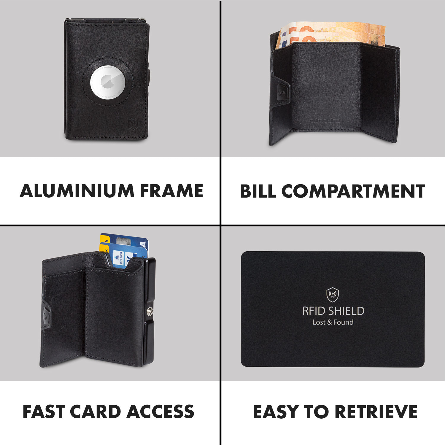 Slimpuro ZNAP Airtag peňaženka na 8 kariet s mincovníkom 8,9 x 1,5 x 6,3 cm (ŠxVxH) s RFID ochranou – Obrázok 2