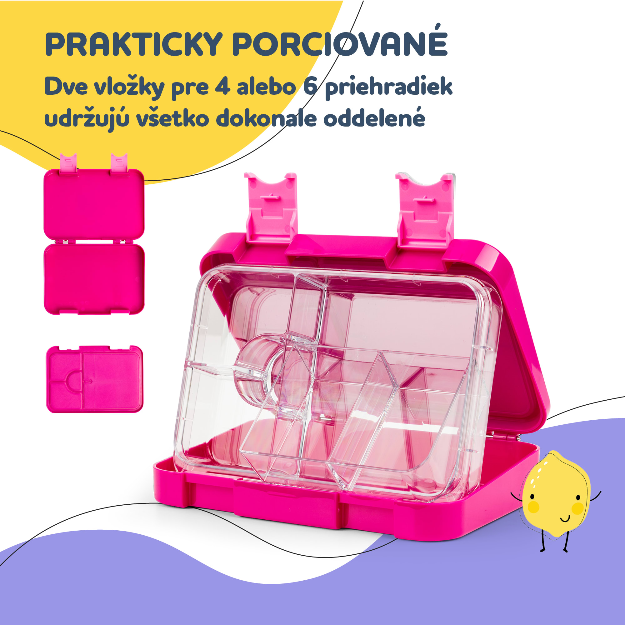 Klarstein Schmatzfatz junior desiatový box, 6 priehradiek, 21,3 x 15 x 4,5 cm, bez BPA – Obrázok 3