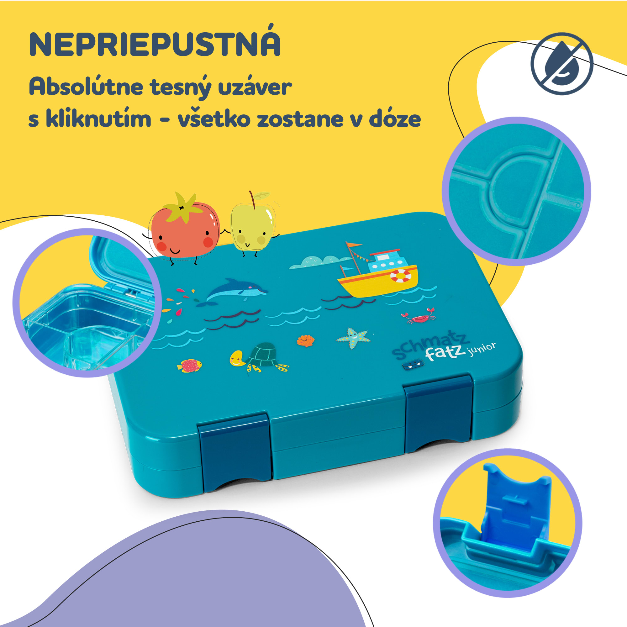 Klarstein Schmatzfatz junior desiatový box, 6 priehradiek, 21,3 x 15 x 4,5 cm, bez BPA – Obrázok 2