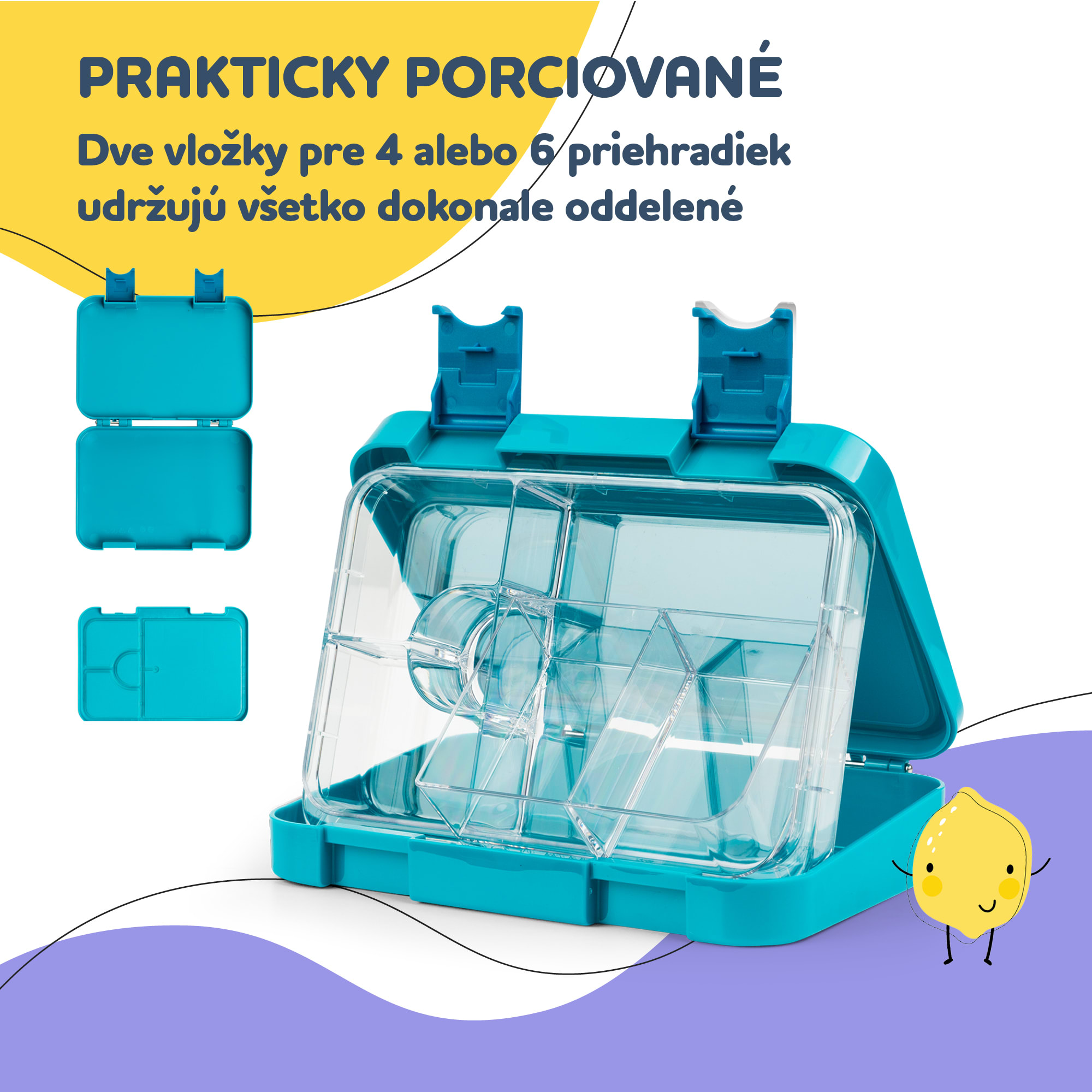 Klarstein Schmatzfatz junior desiatový box, 6 priehradiek, 21,3 x 15 x 4,5 cm, bez BPA – Obrázok 3