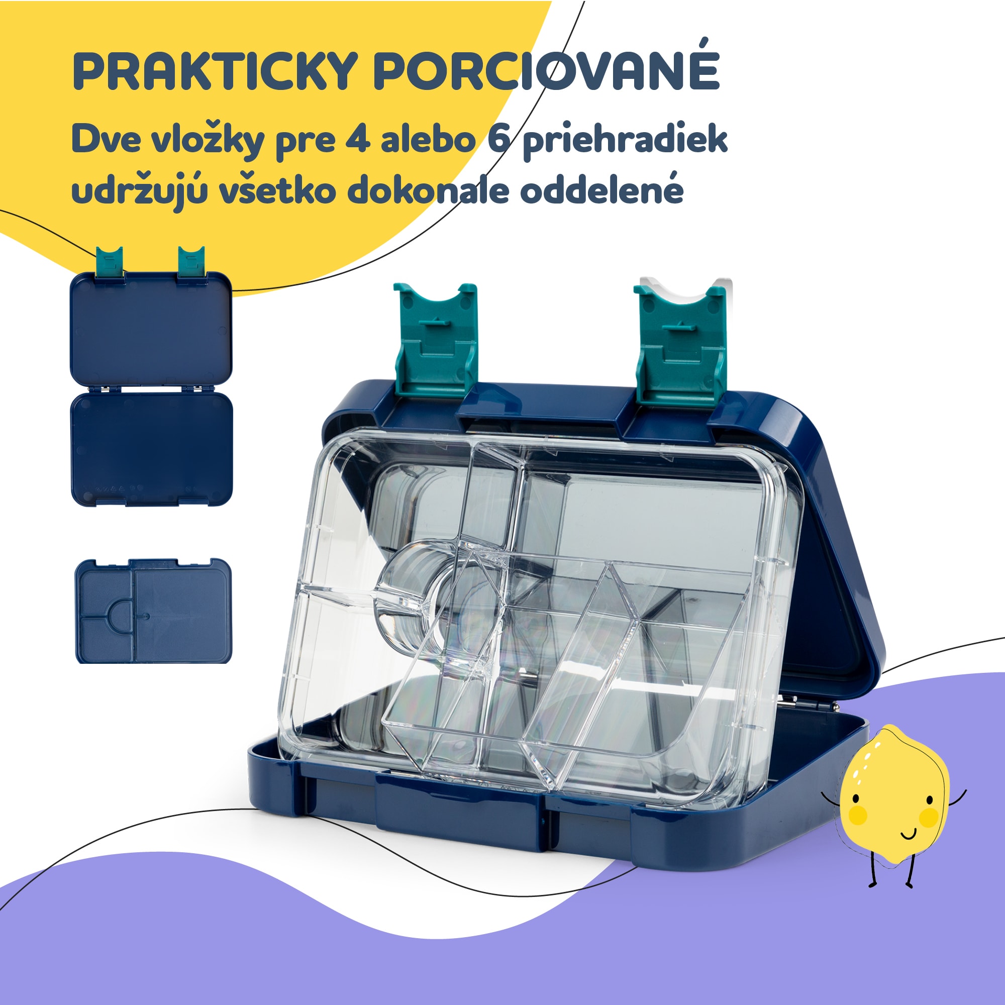 Klarstein Schmatzfatz junior desiatový box, 6 priehradiek, 21,3 x 15 x 4,5 cm, bez BPA – Obrázok 3