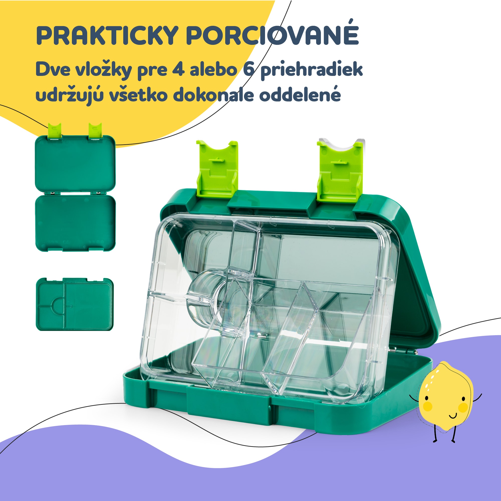 Klarstein Schmatzfatz junior desiatový box, 6 priehradiek, 21,3 x 15 x 4,5 cm, bez BPA – Obrázok 3
