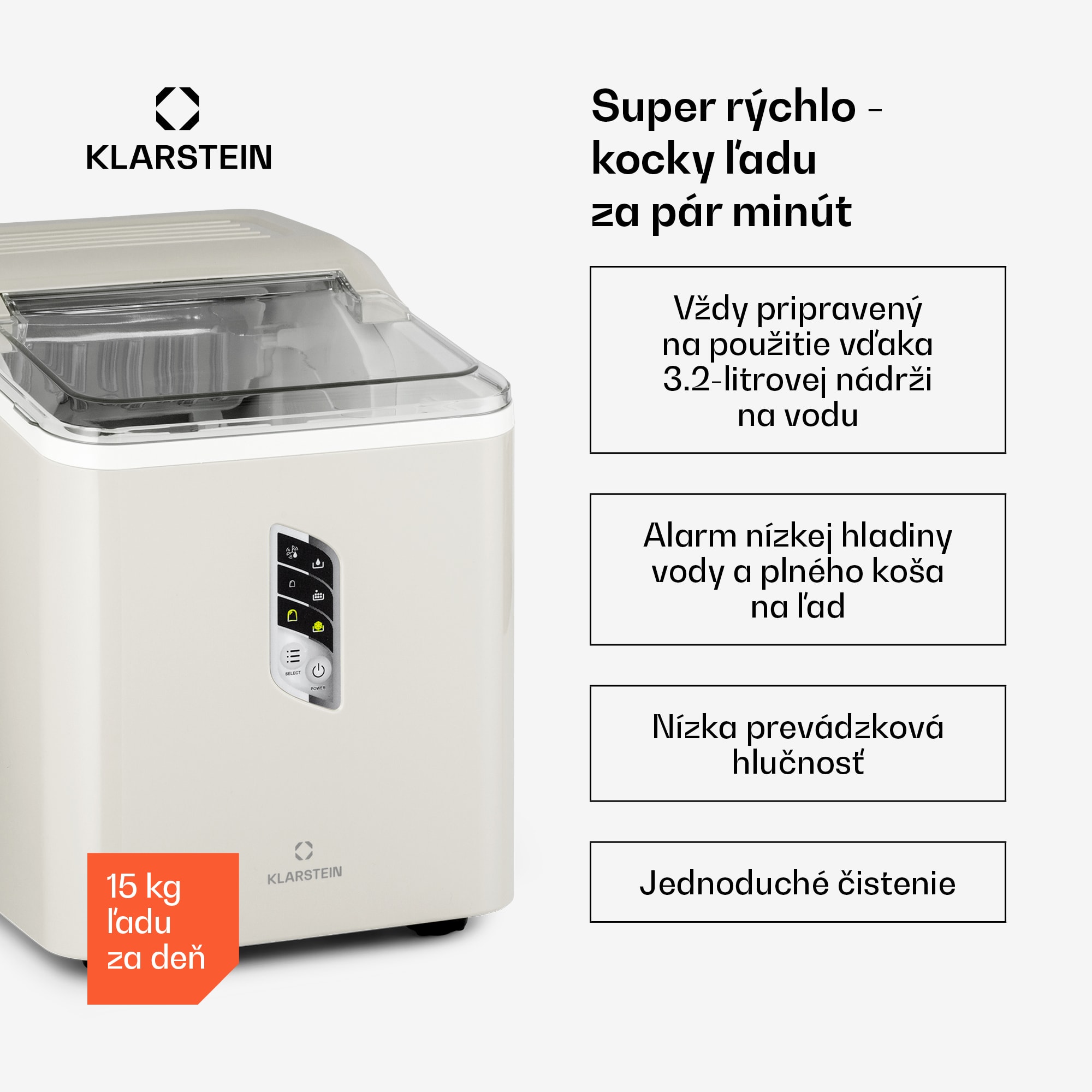 Klarstein Albaron, výrobník ľadu, tvar náboja, 12 kg/24 h, nádrž 1,5 l, displej