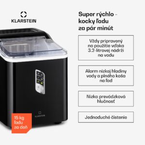 Klarstein Albaron, výrobník ľadu, tvar náboja, 12 kg/24 h, nádrž 1,5 l, displej