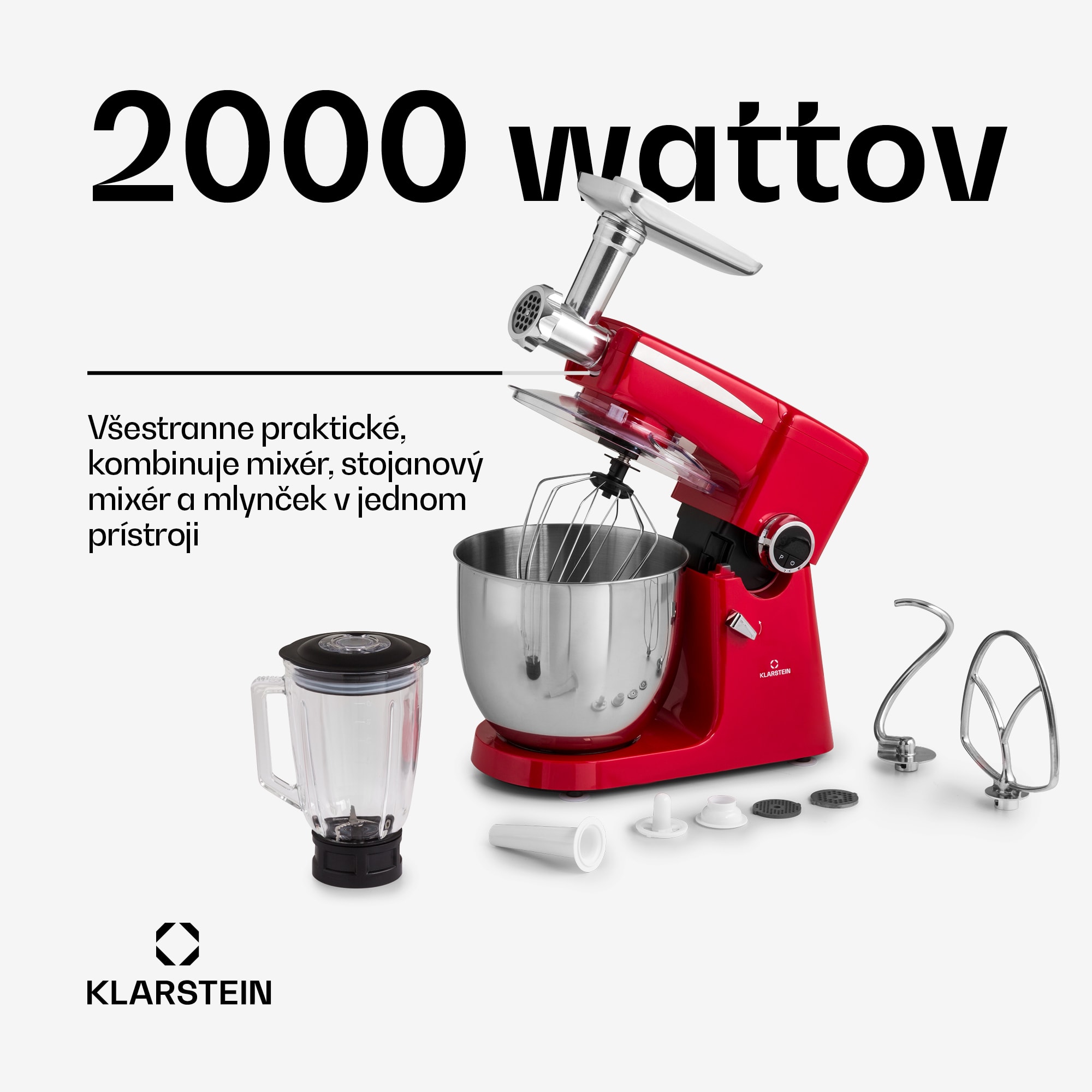 Klarstein Renata Rossa, kuchynský robot 3 v 1, 2000 W/2,7 PS, 10 l, nehrdzavejúca oceľ, bez BPA – Obrázok 2