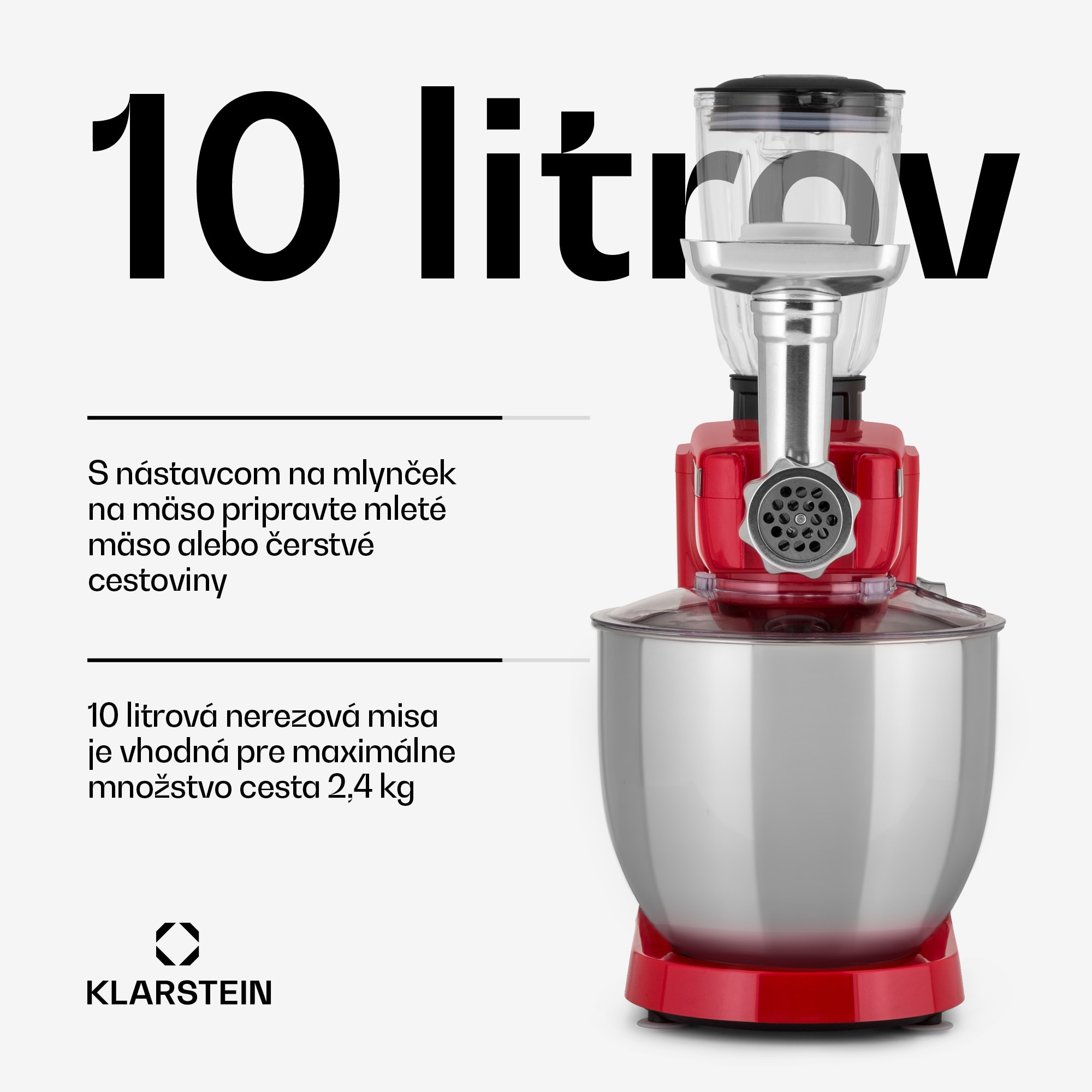 Klarstein Renata Rossa, kuchynský robot 3 v 1, 2000 W/2,7 PS, 10 l, nehrdzavejúca oceľ, bez BPA – Obrázok 3