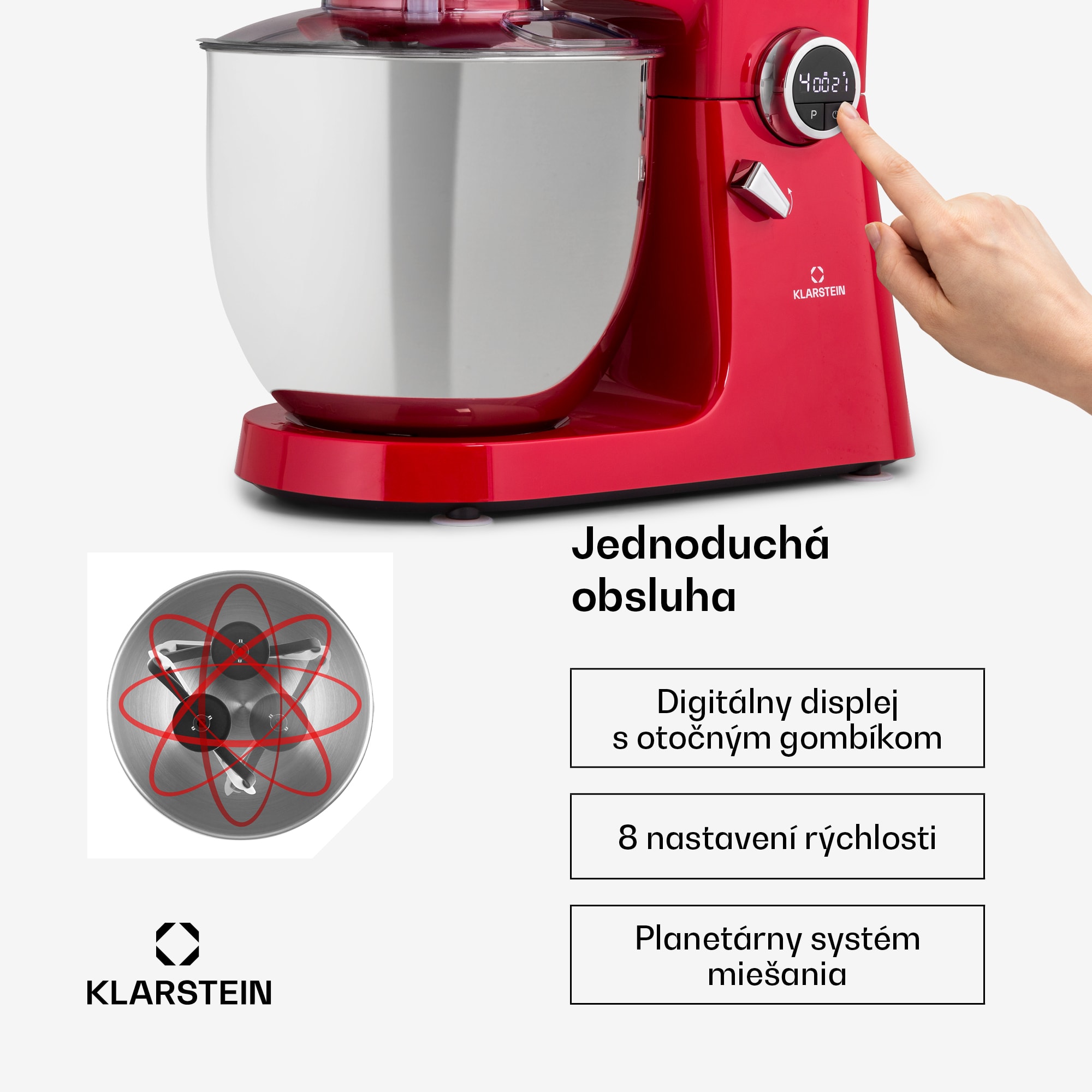 Klarstein Renata Rossa, kuchynský robot 3 v 1, 2000 W/2,7 PS, 10 l, nehrdzavejúca oceľ, bez BPA – Obrázok 4