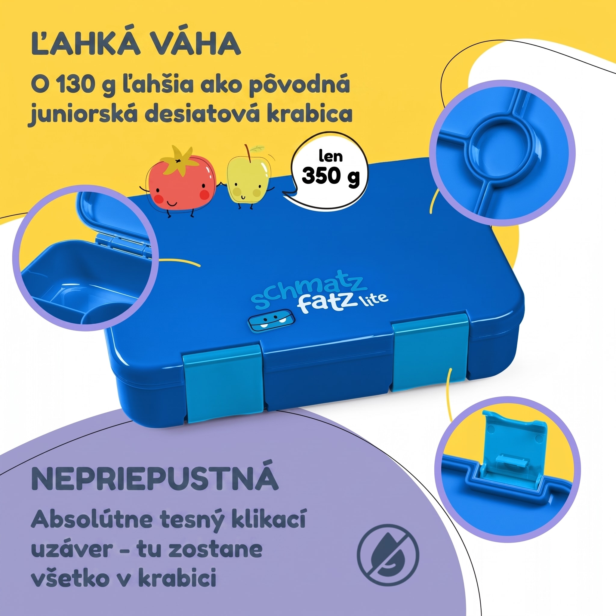 schmatzfatz by Klarstein Lite obedová krabička 6 priehradiek 20,8x4,5x15 cm BPA-free Tritan – Obrázok 2