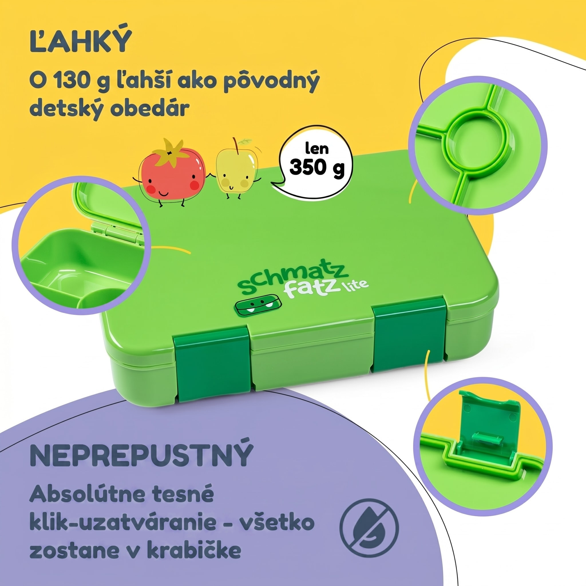 schmatzfatz by Klarstein Lite obedová krabička 6 priehradiek 20,8x4,5x15 cm BPA-free Tritan – Obrázok 2