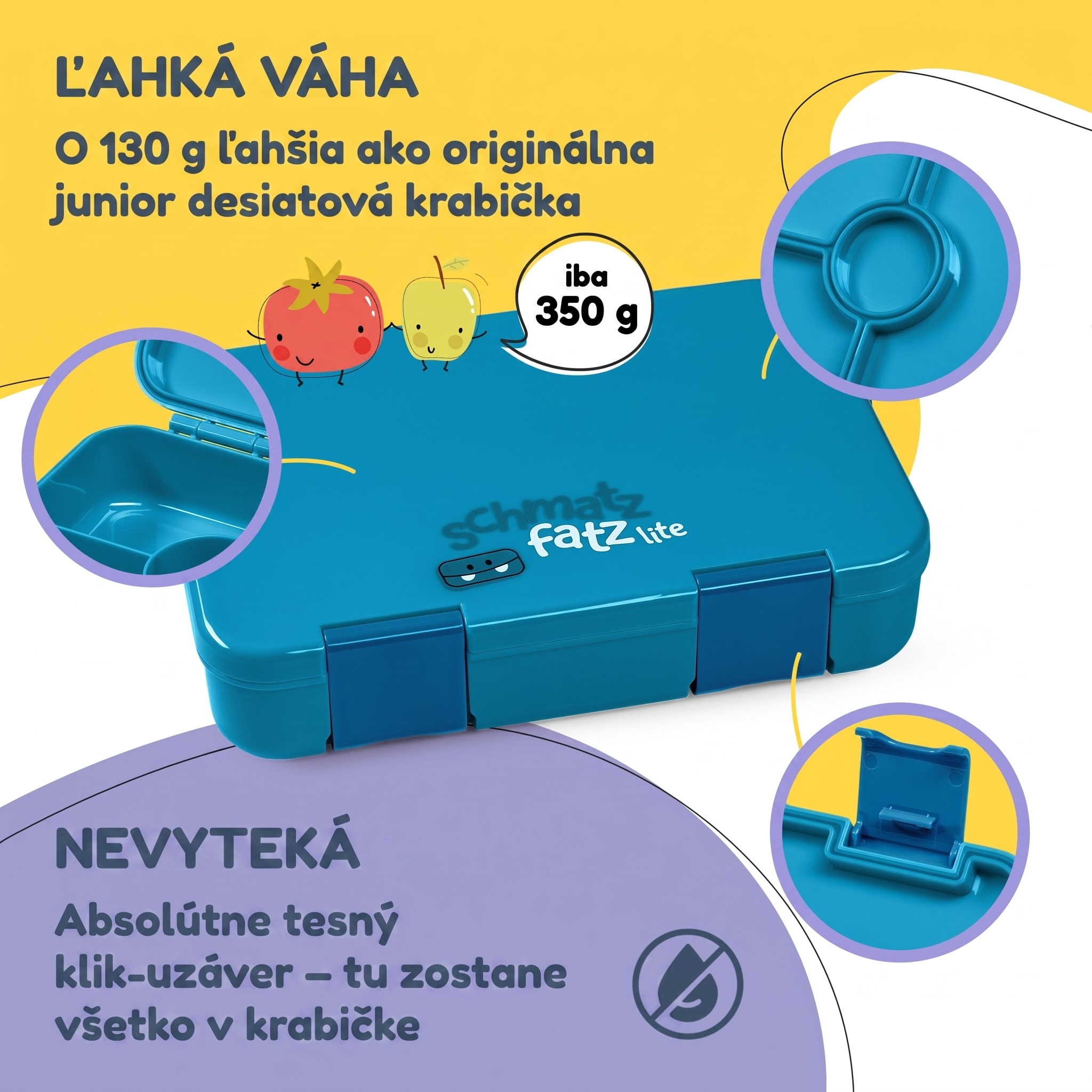 schmatzfatz by Klarstein Lite obedová krabička 6 priehradiek 20,8x4,5x15 cm BPA-free Tritan – Obrázok 2