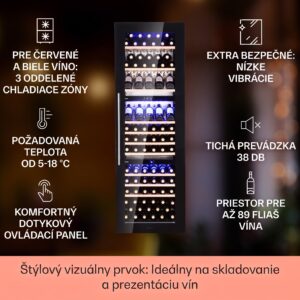 Klarstein Vinsider 89 vstavaná trojica vstavaná vinotéka 5–18 °C dotykové ovládanie drevené police