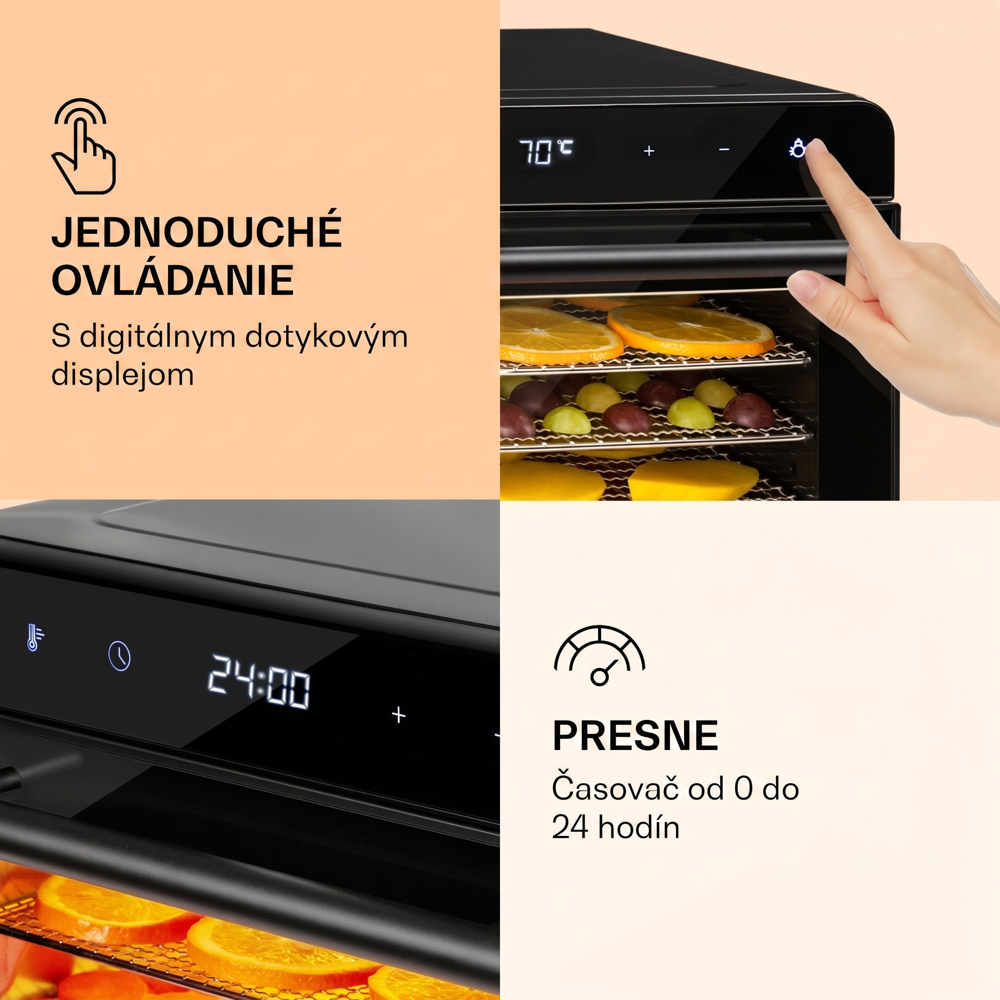 Klarstein Shaftesbury, automatická sušička potravín, 700 W, 35-85°C, časovač, digitálny dotykový displej – Obrázok 2